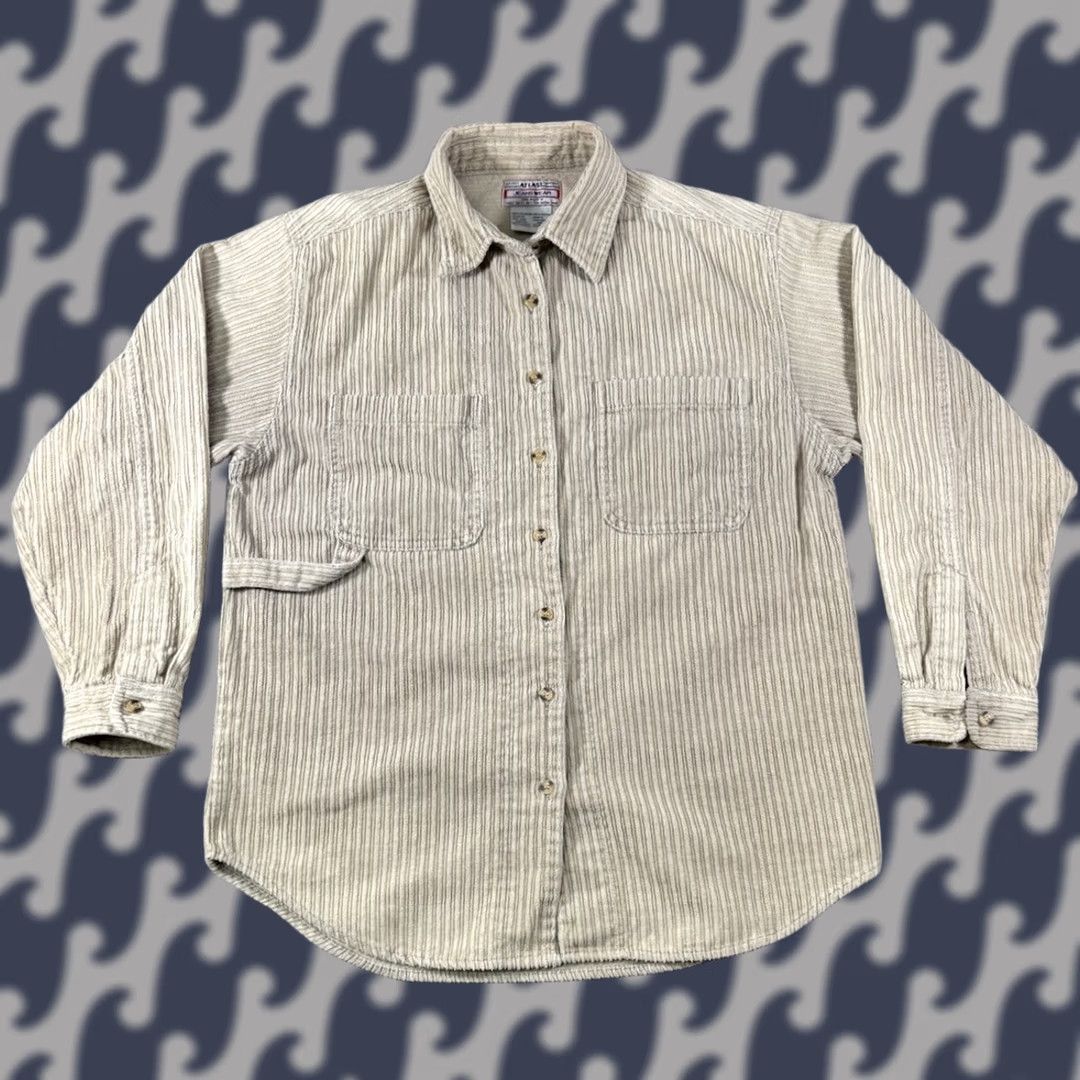 Vintage VINTAGE At Last Jeanswear Corduroy Button-Up Shirt Women L Beige 90s Carpenter Style Mens? Women? Size L / US 10 / IT 46 - 1 Thumbnail