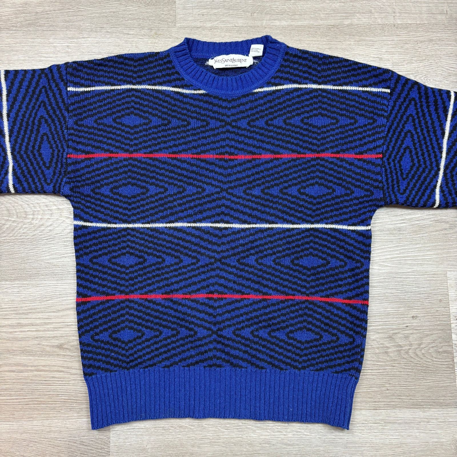 Vintage × Yves Saint Laurent VTG Yves Saint Laurent Wool 3D Stripe Sweater Men's Medium Size US M / EU 48-50 / 2 - 2 Thumbnail