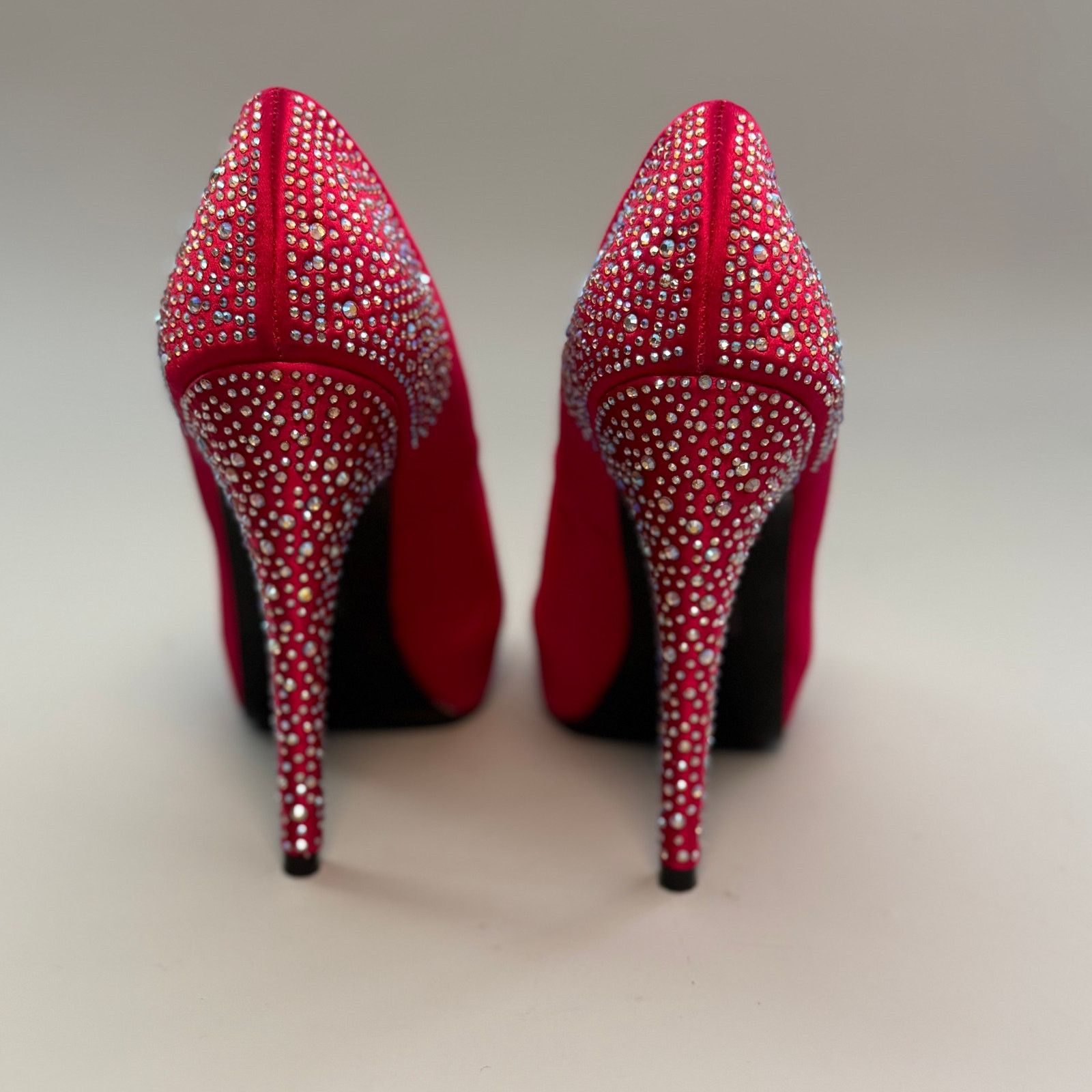 Steve Madden Steve Madden-Raspberry Satin Rhinestone Open-toe Platforms Size US 7.5 / IT 37.5 - 6 Thumbnail