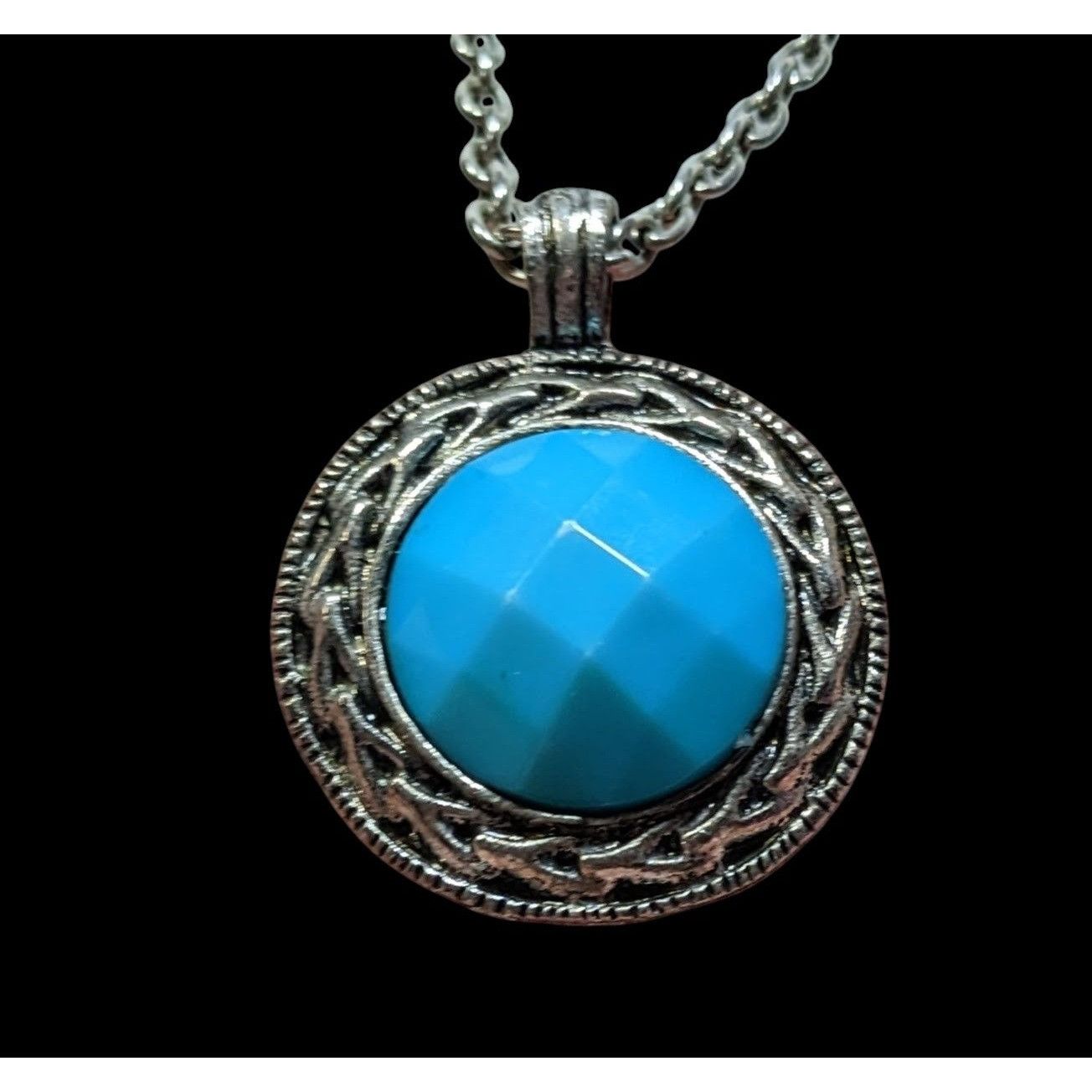 Other Bohemian Blue Pendant Necklace With Silver Tone Bezel And Ch Size ONE SIZE - 2 Thumbnail