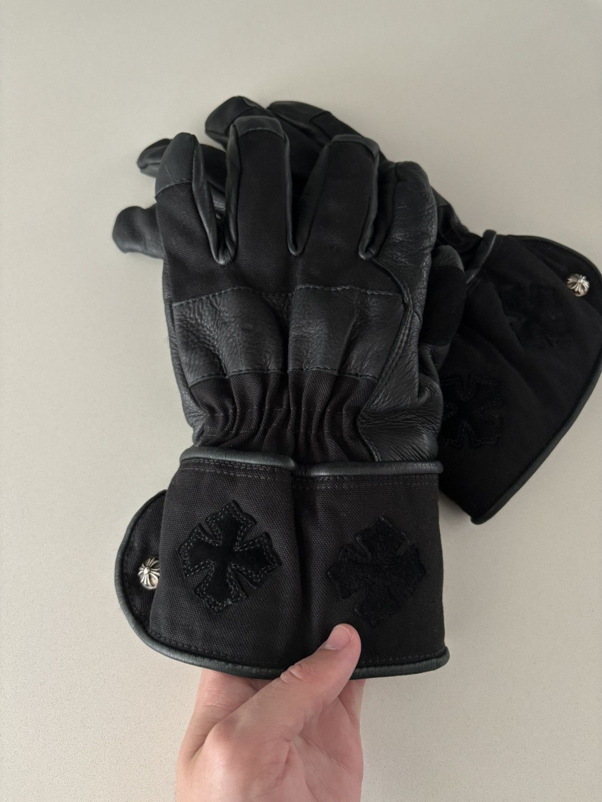 Chrome Hearts Chrome Hearts Plus Patch Leather Moto Gloves Size ONE SIZE - 2 Thumbnail