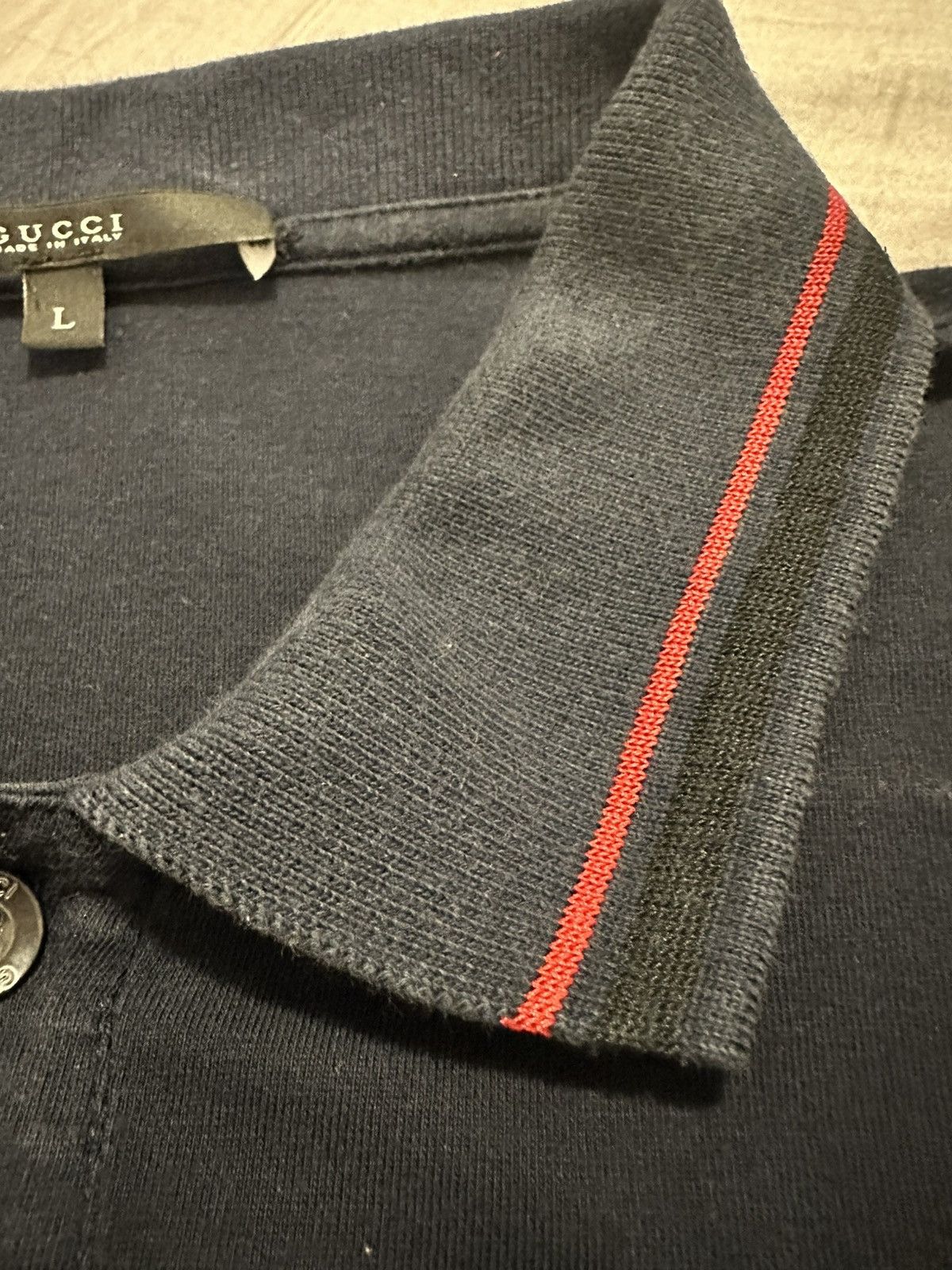 Gucci Gucci Navy Polo with striped collar Size US L / EU 52-54 / 3 - 6 Thumbnail