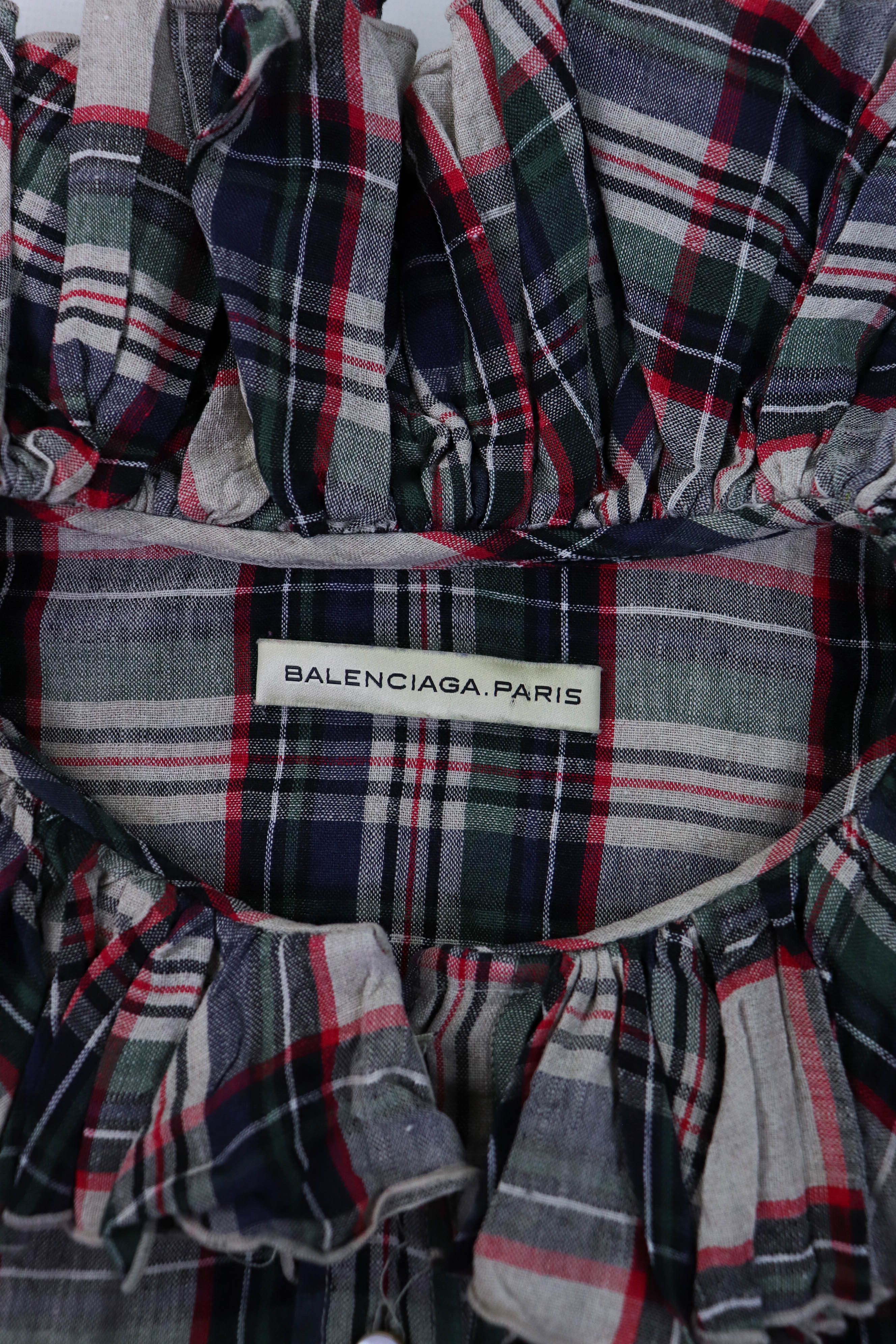 Balenciaga Balenciaga 2010 Collection Ruffled Plaid Linen Summer Dress Size XS / US 0-2 / IT 36-38 - 16 Thumbnail