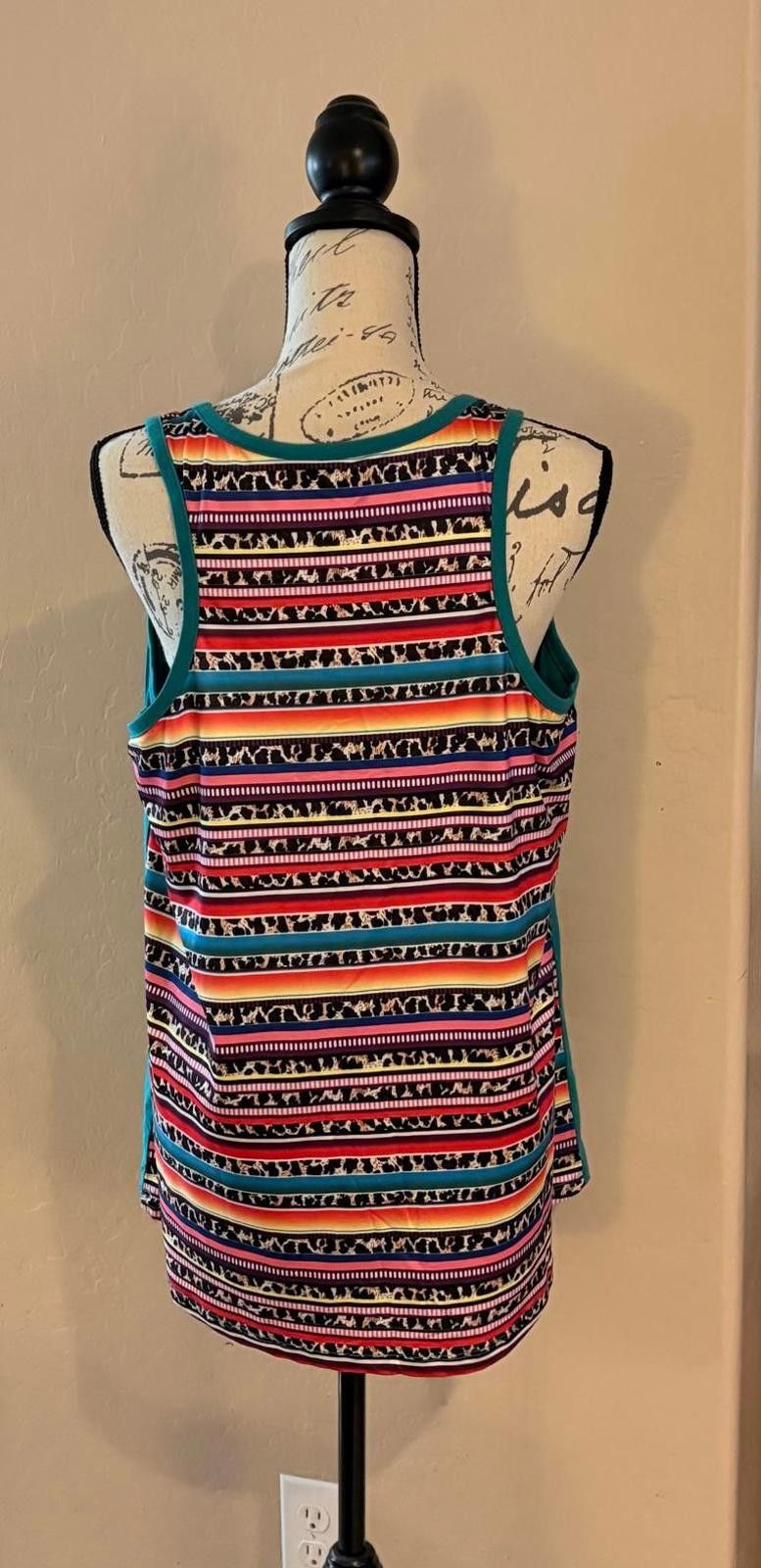 Unknown London Cute Teal Tank Top with Colorful Tribal Print Accents Size M / US 6-8 / IT 42-44 - 3 Thumbnail