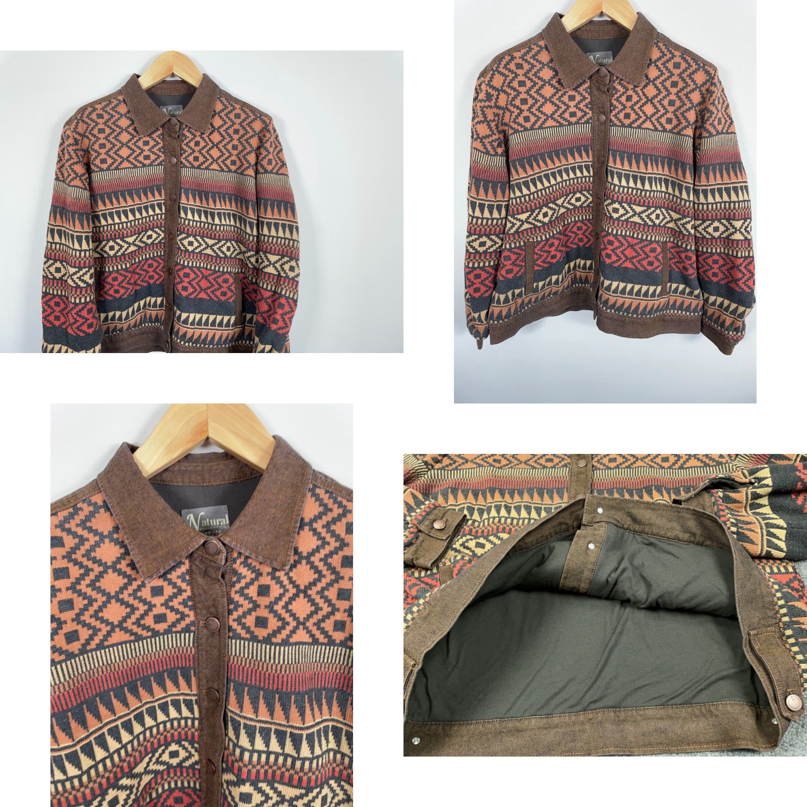 Vintage VINTAGE Natural Reflections Knit Jacket Womens 1X Geometric Tribal Bass Pro Shop Aztec Brown Knit Pattern Southwestern Tribal Jacket Womens 1X Mens? Size XL / US 12-14 / IT 48-50 - 9 Thumbnail
