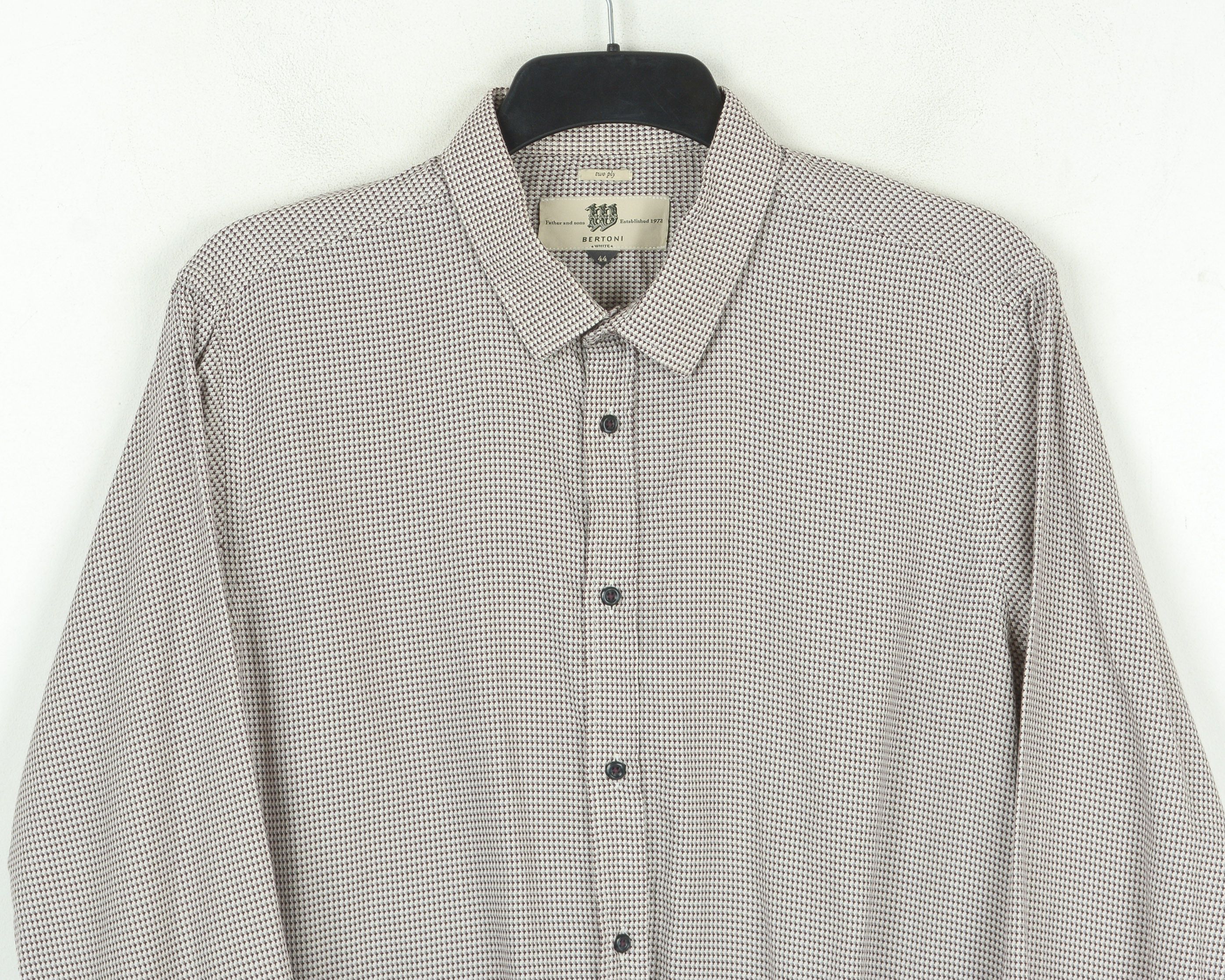 Designer BERTONI 17 1/2" Size 44 Two Ply Formal Shirt Button Casual Size 44R - 2 Thumbnail