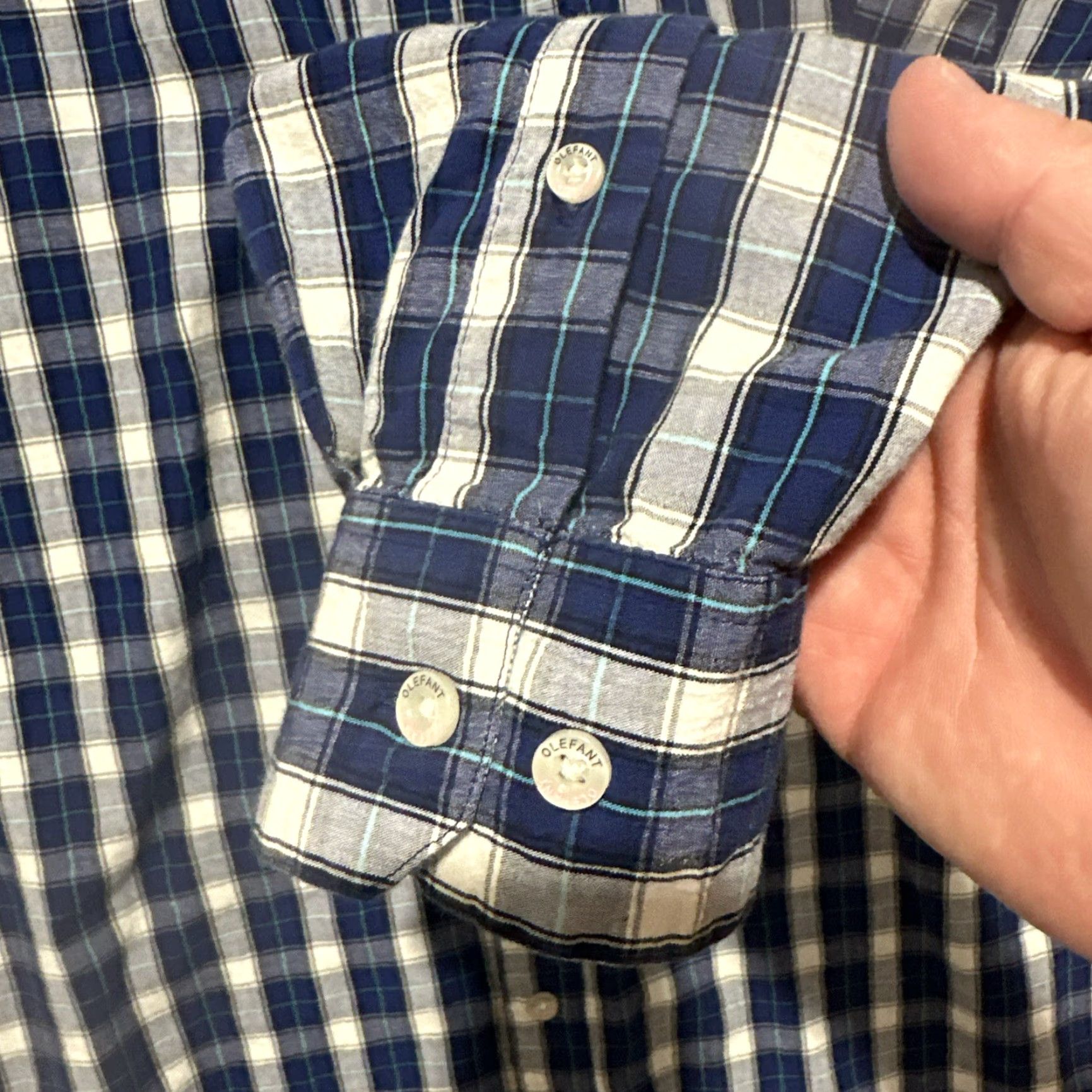 Vintage VINTAGE Olefant Men’s Shirt XL Blue White Plaid Cotton Long Sleeve Button-Up Fall Spring Winter Mens Size US XL / EU 56 / 4 - 4 Thumbnail