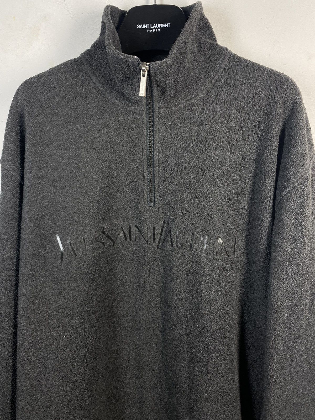 Yves Saint Laurent Fleece YSL Sweatshirt 1/4 Zip Big Logo Grey YSL Sweater Size US XL / EU 56 / 4 - 14 Thumbnail