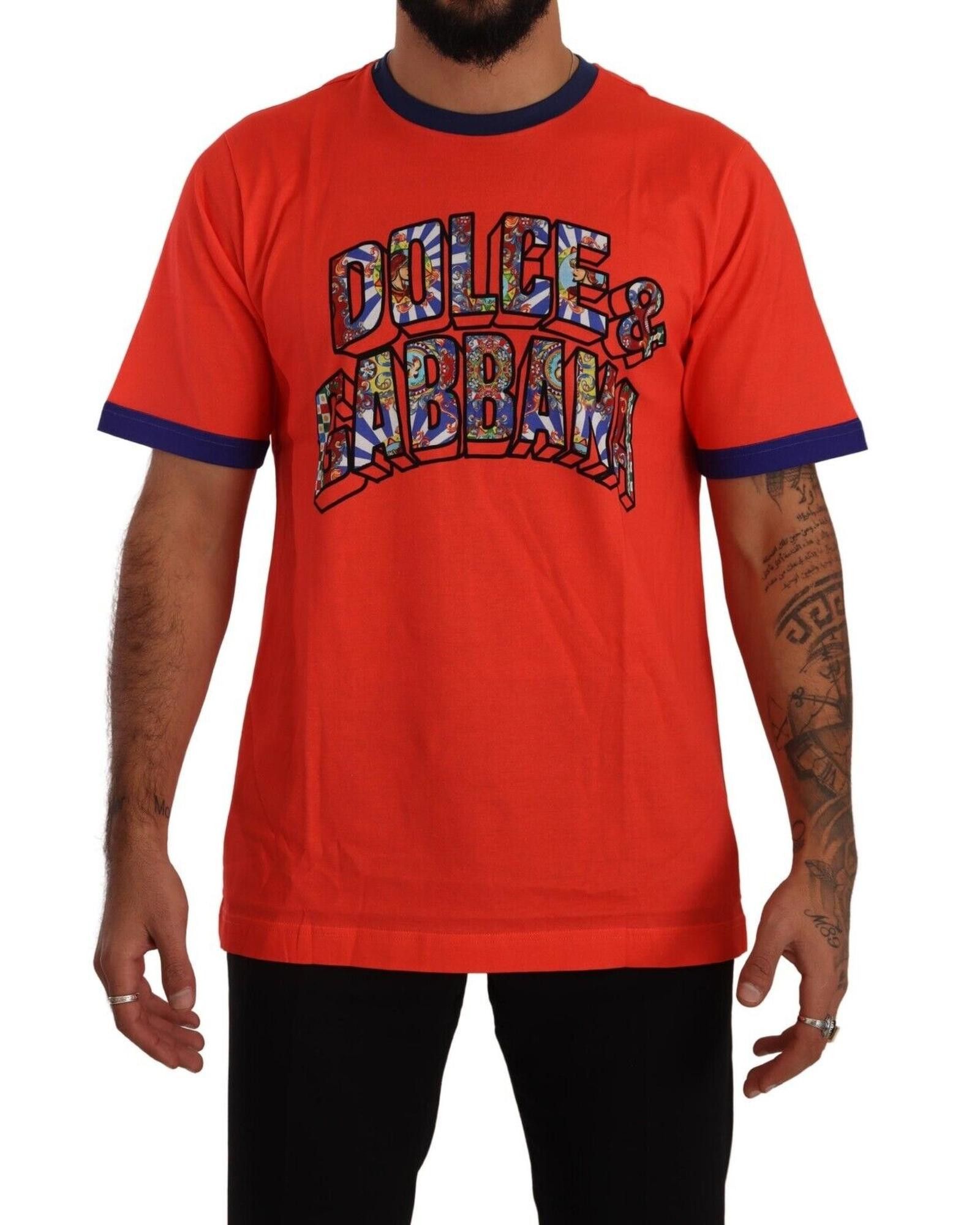 Image of Dolce Gabbana Stylish Logo Print Crewneck Tee in Orange, Men's (Size XS)