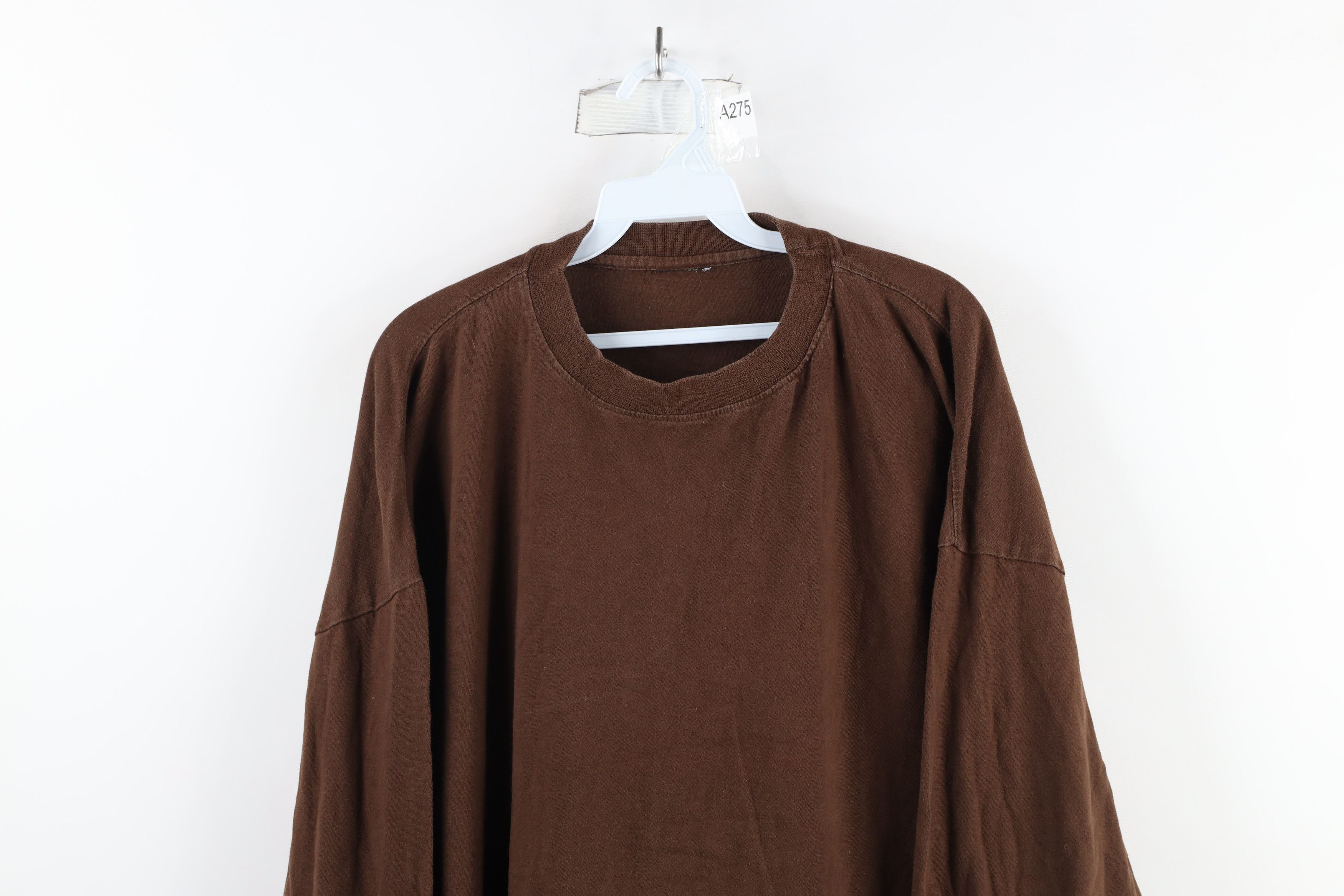 Vintage Vintage 90s Streetwear Long Sleeve T-Shirt Brown Cotton Size US XXL / EU 58 / 5 - 2 Thumbnail