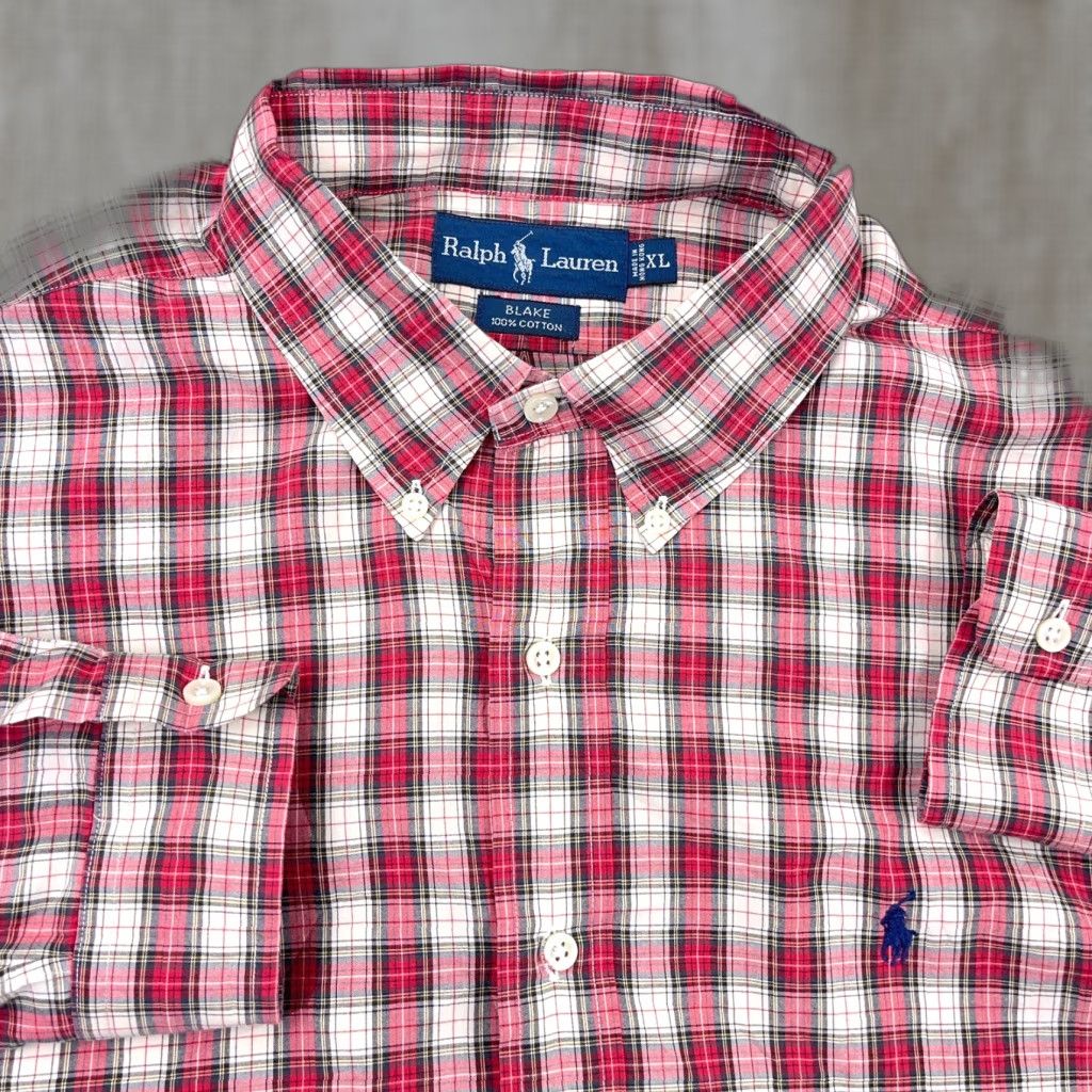 Ralph Lauren Ralph Lauren Shirt Men XL Red Plaid Button-Up Blake Poplin Dress Blue Pony A57 Size 46R - 1 Thumbnail