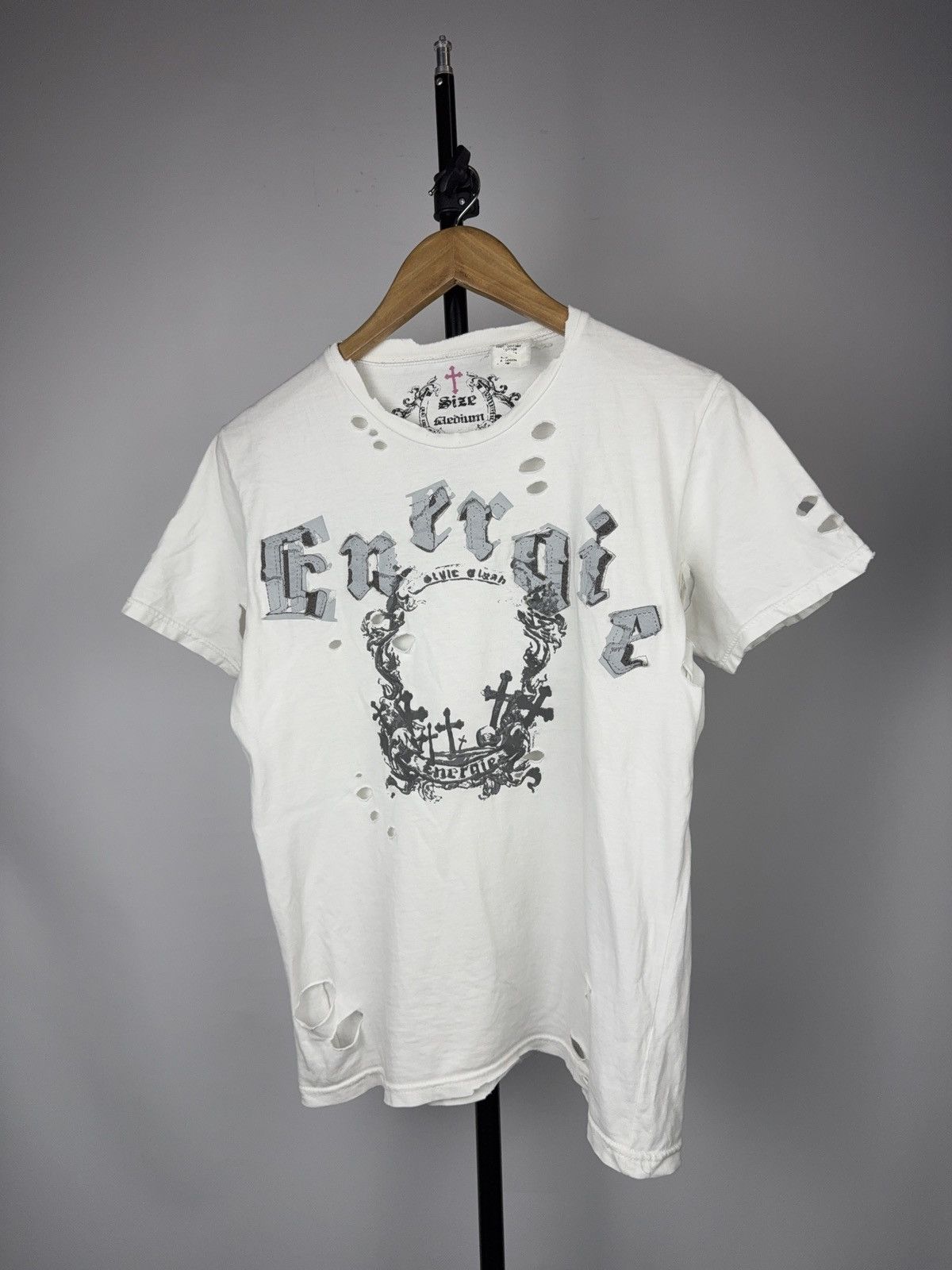 Energie 00s Energie Distressed Gothic Cross Graphic T-Shirt Y2K Size M / US 6-8 / IT 42-44 - 1 Thumbnail