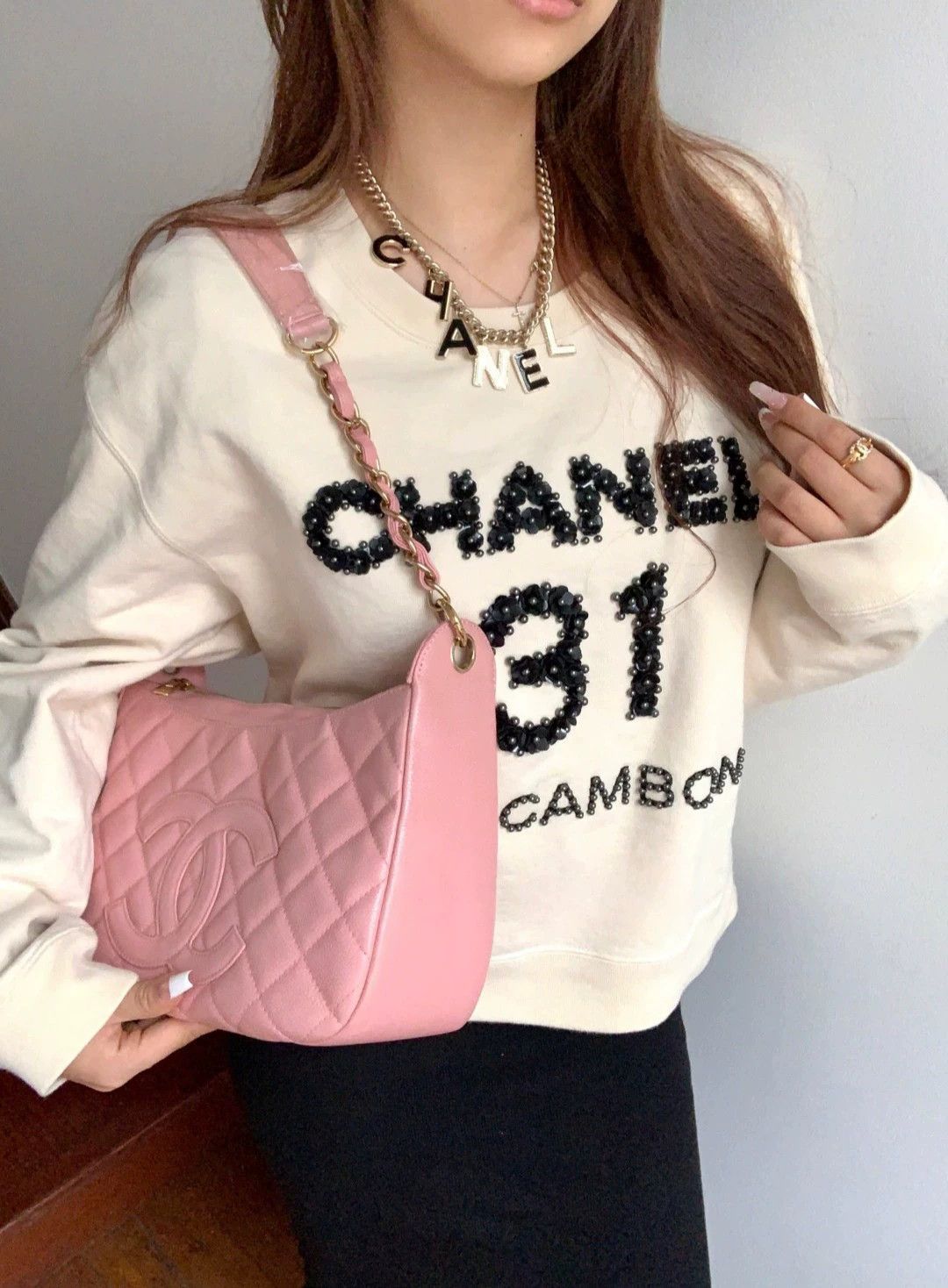 Chanel Chanel beige beaded sweatshirt S size collar & sleeve stains Size S / US 4 / IT 40 - 9 Thumbnail