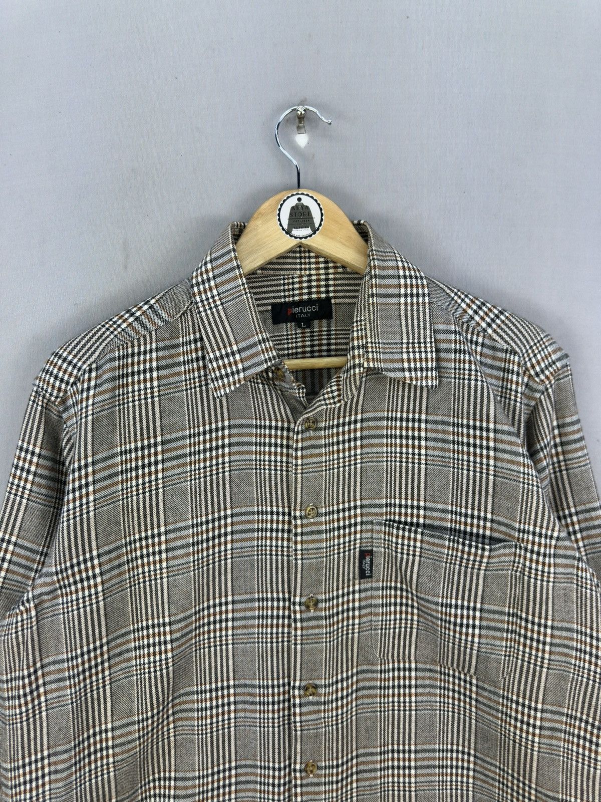 Japanese Brand Pierucci Italy Houndstooth Check Flannel Shirt Size US L / EU 52-54 / 3 - 7 Thumbnail