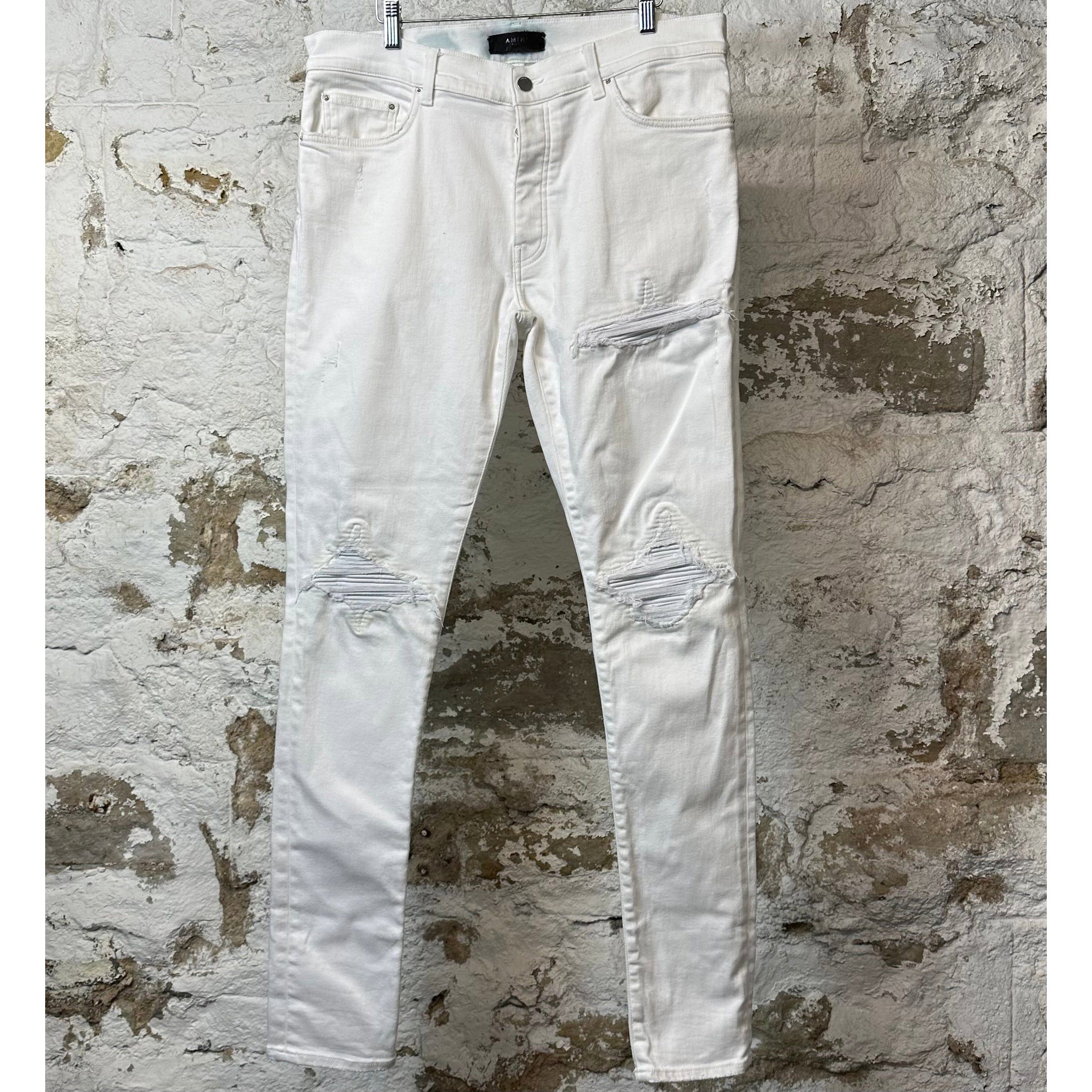 Amiri Amiri MX1 White Leather White Denim Jeans Size 31 NEW | Grailed