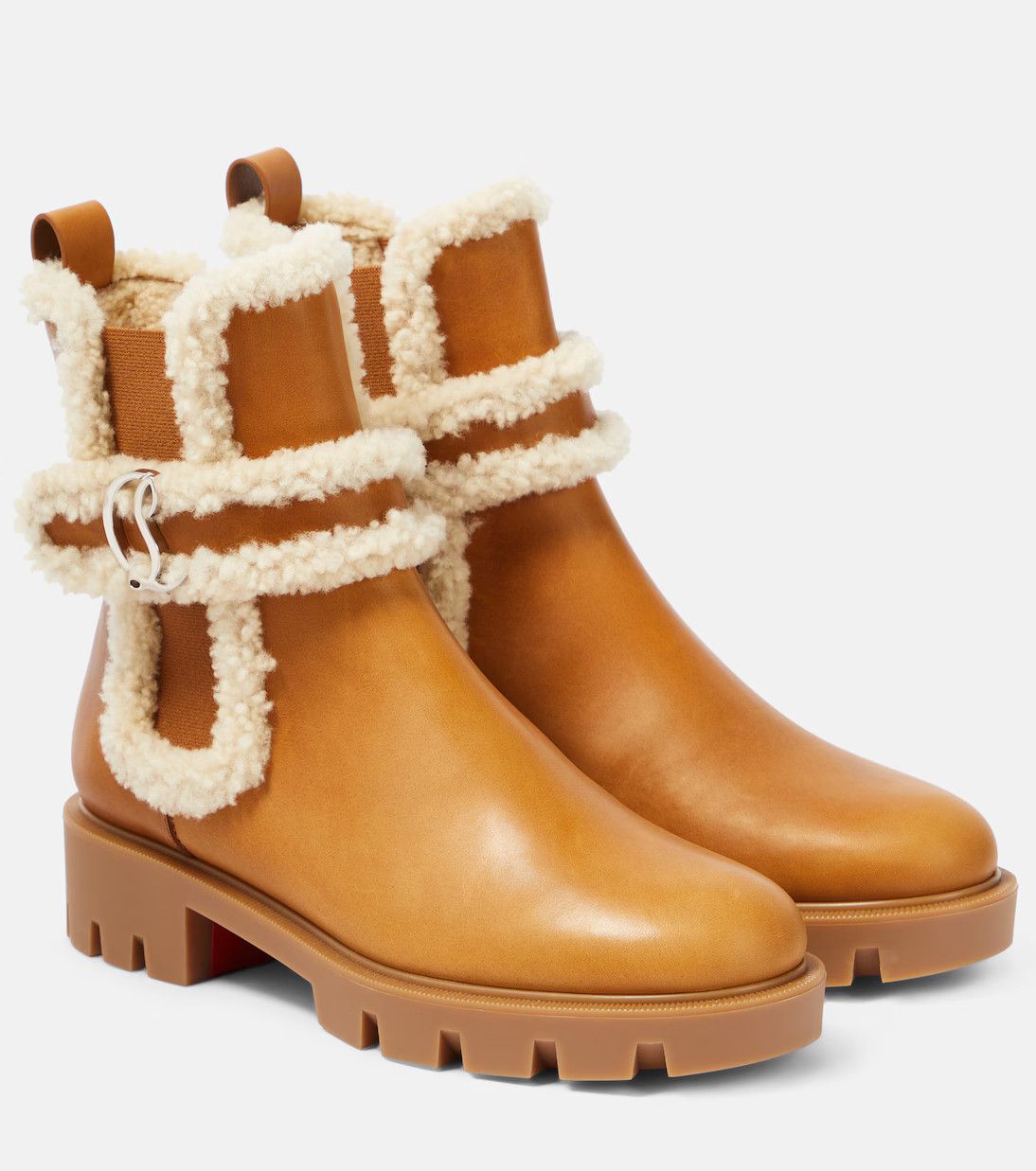 Christian Louboutin o1s1wg110125 Chelsea Shearling Trimmed Ankle Boots in Brown Size US 7 / IT 37 - 2 Thumbnail