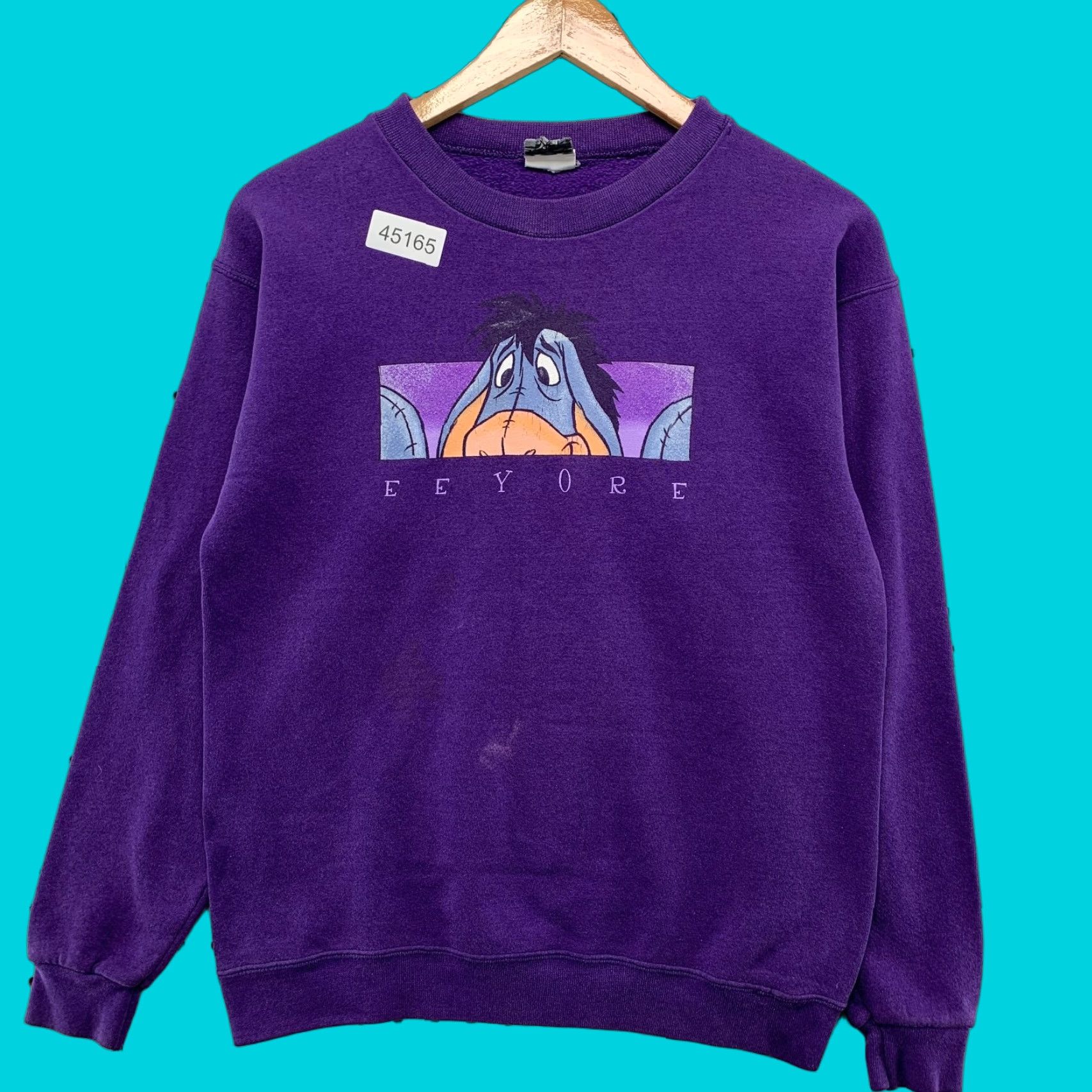 Disney VINTAGE Disney Eeyore Sweatshirt Womens Small Purple Distressed Fleece Crewneck Size S / US 4 / IT 40 - 1 Thumbnail