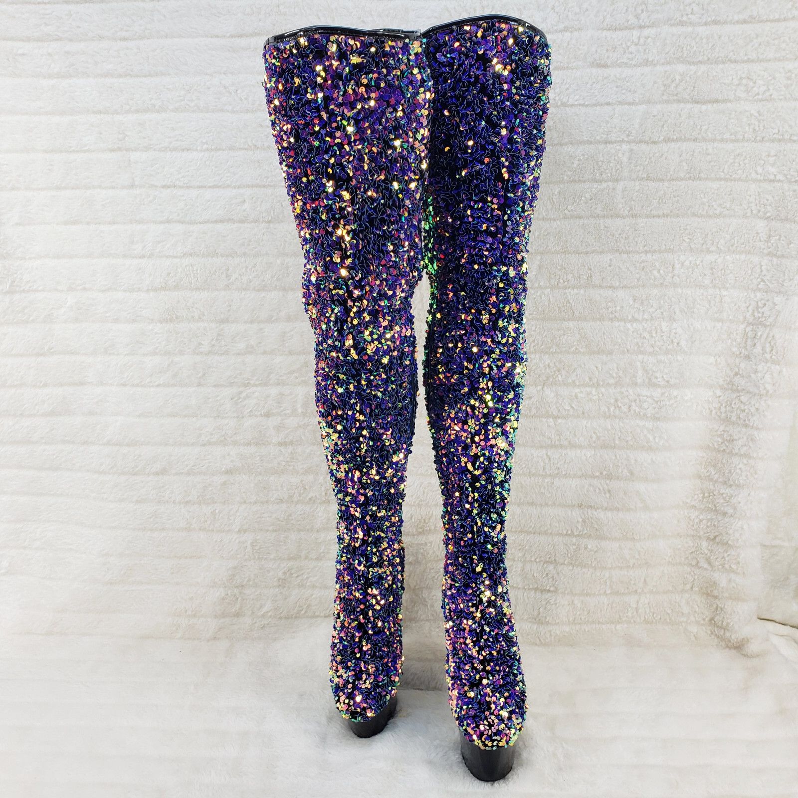 Other Adore 3020 Purple Multi Sequin High Heel Platform Thigh High Size US 11 / IT 41 - 4 Thumbnail