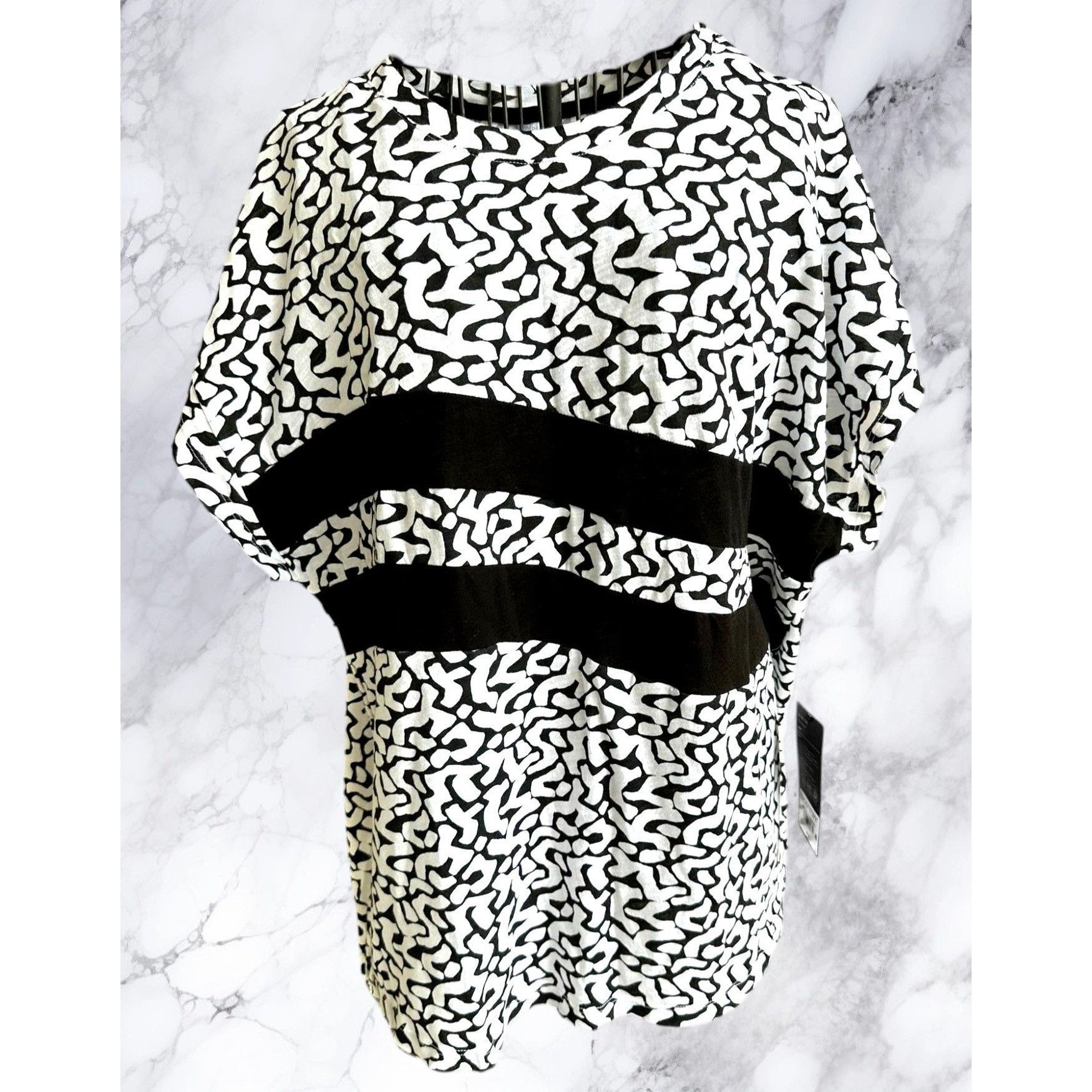 Other NWT Kinesis Pullover Top XL Black White Stripe Abstract Dolm Size XL / US 12-14 / IT 48-50 - 1 Thumbnail