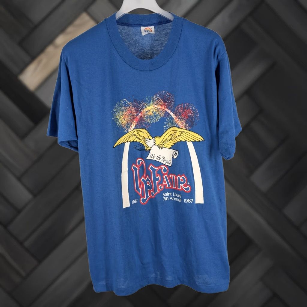 Vintage 1980s St Louis Vp Fair Eagle Constitution T Shirt Large Blue Usa Cal Cru, Men's