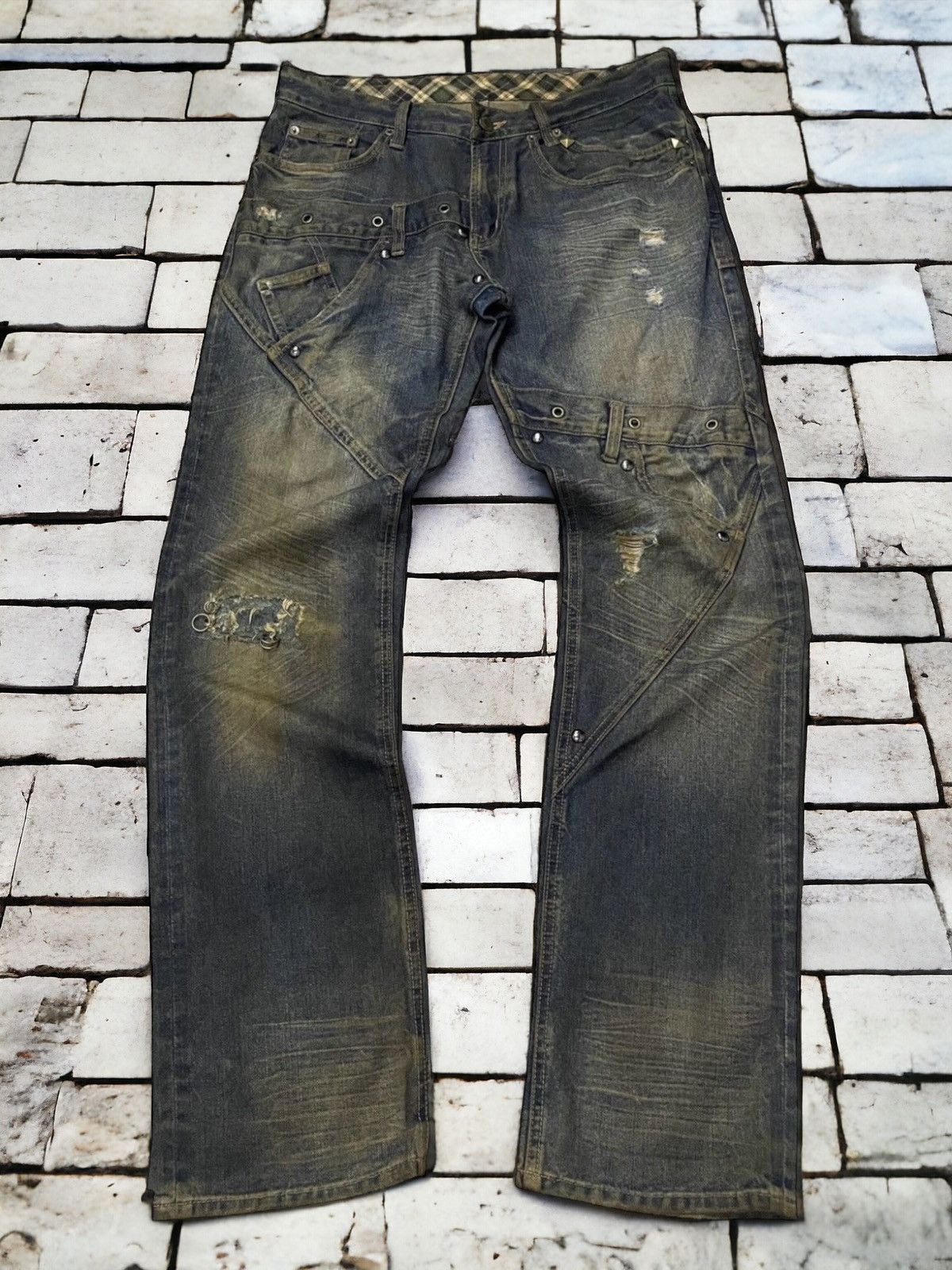 Hysteric Glamour × Levi's × Obelisk Levis 501 Asymmetrical Distressed Piercing Studded Mud Jeans Size US 32 / EU 48 - 1 Thumbnail