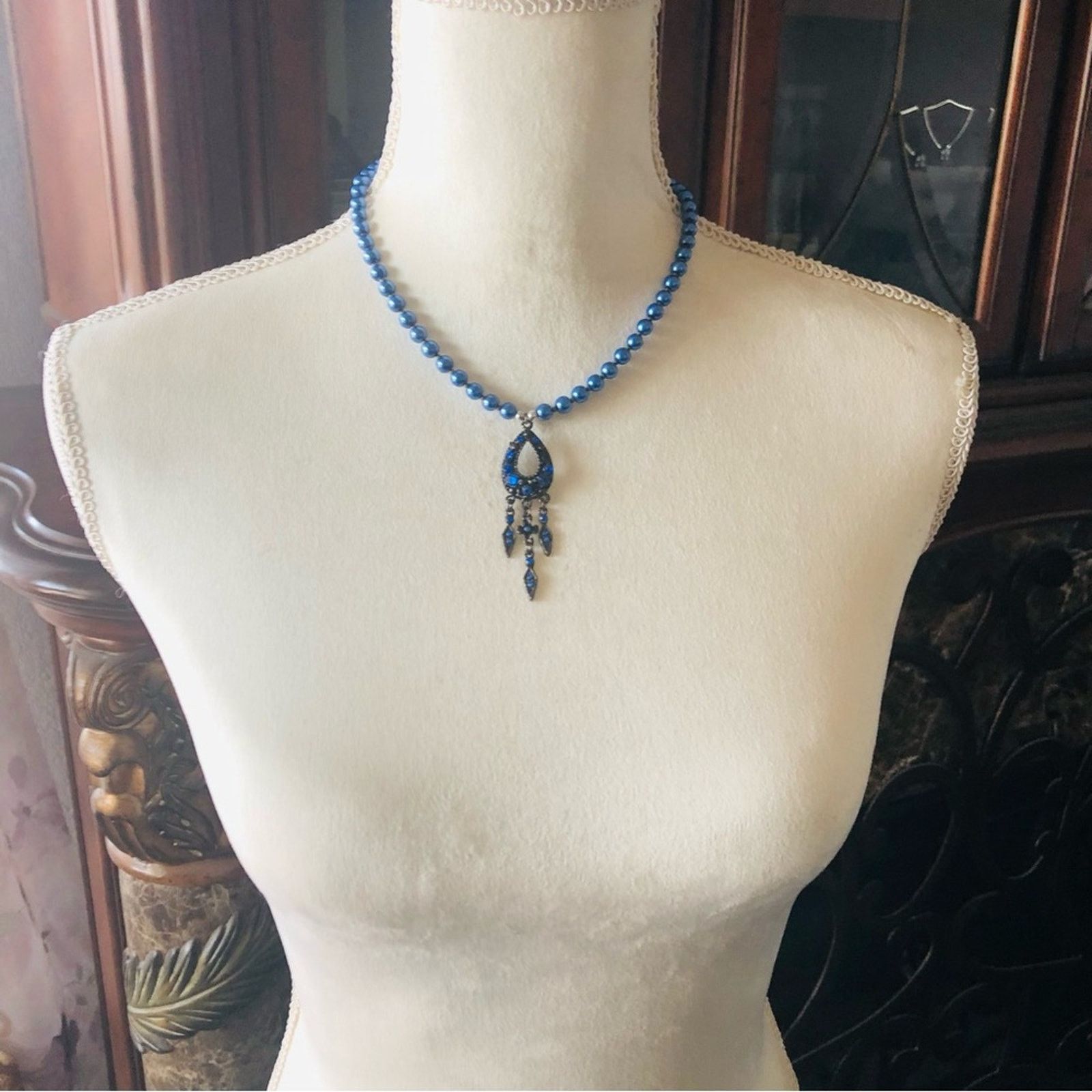 Handmade Handcrafted repurpose blue stone fringe Pearl necklace Size ONE SIZE - 6 Thumbnail