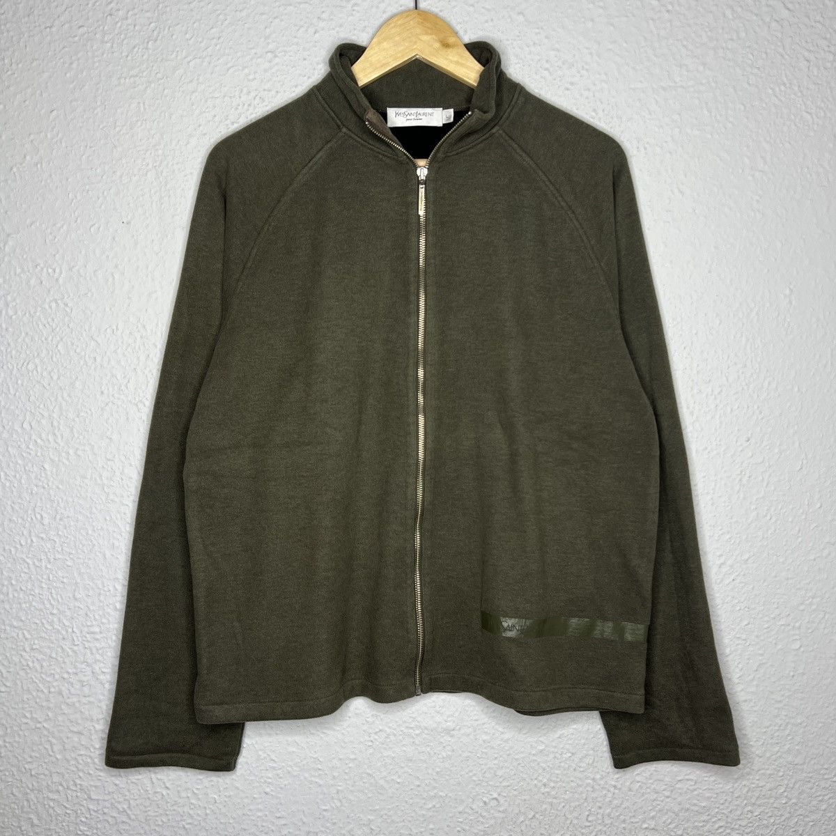 Yves Saint Laurent YSL Jacket Fleece Sweatshirt Zip Khaki
