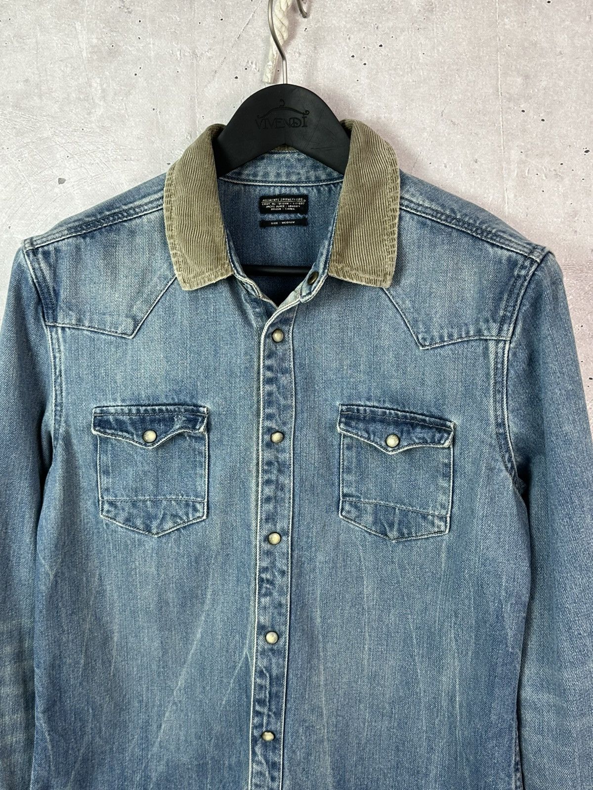 Allsaints AllSaints Bedford Blue Washed Cotton Long Sleeve Denim Shirt Size US M / EU 48-50 / 2 - 2 Thumbnail