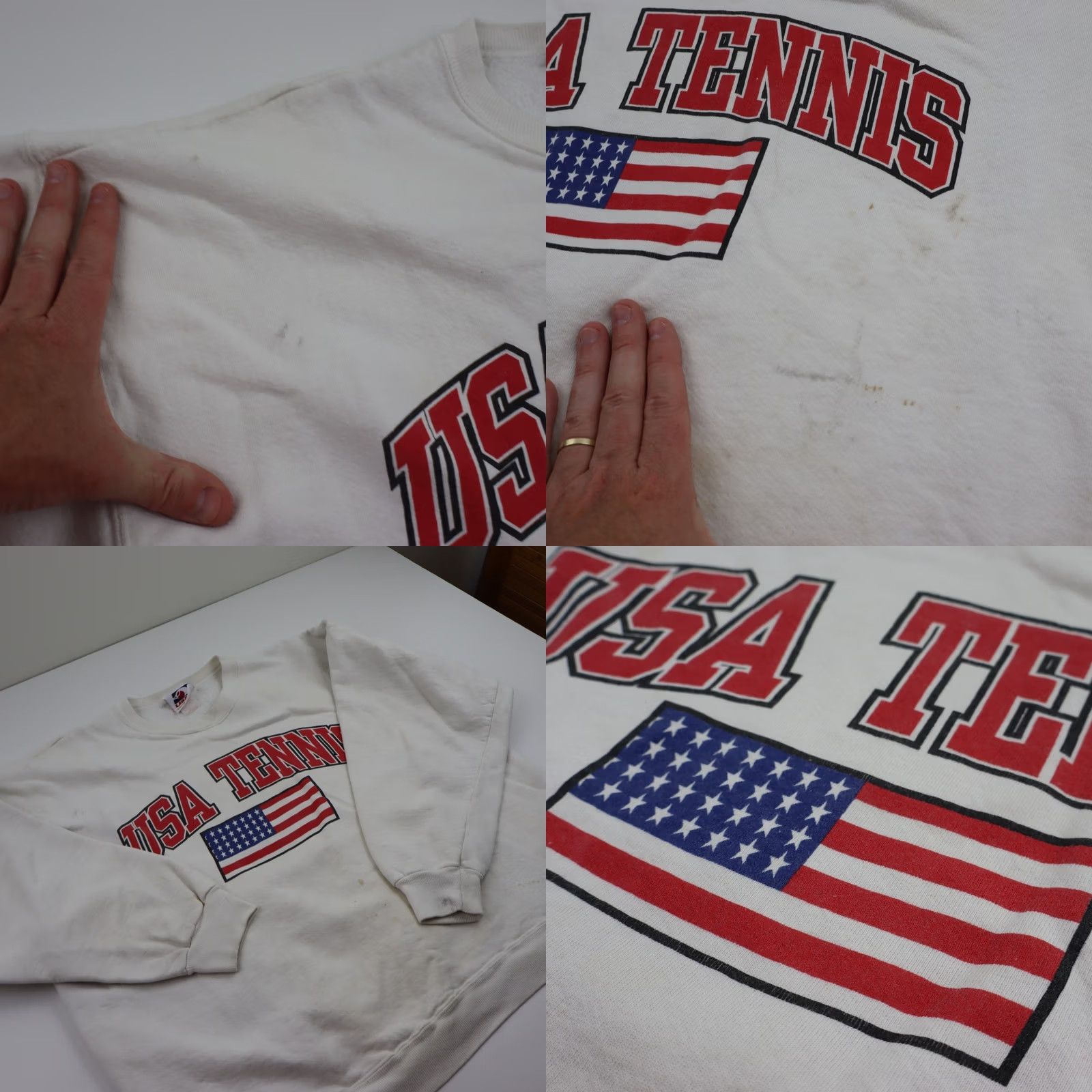 Vintage VINTAGE USTA Sweatshirt XL White USA Tennis Grunge Crewneck 90s Graphic Print Long Sleeve Pullover Men’s Regular Fit Size US XL / EU 56 / 4 - 8 Thumbnail
