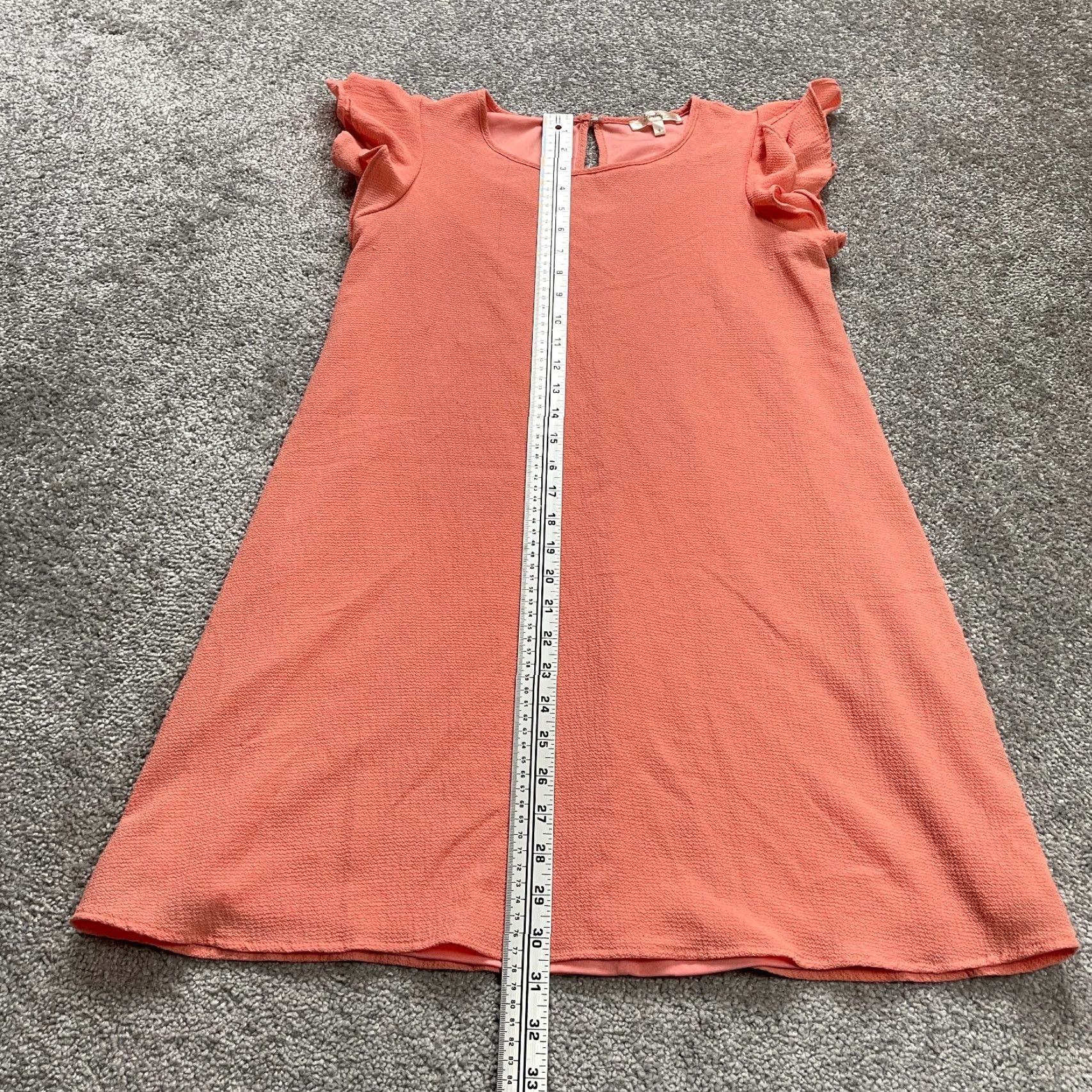 Vintage Andree By Unit Dress Womens Small Pink Shift Midi Ruffle Short Sleeve Round Neck Size 28" / US 6 / IT 42 - 7 Thumbnail