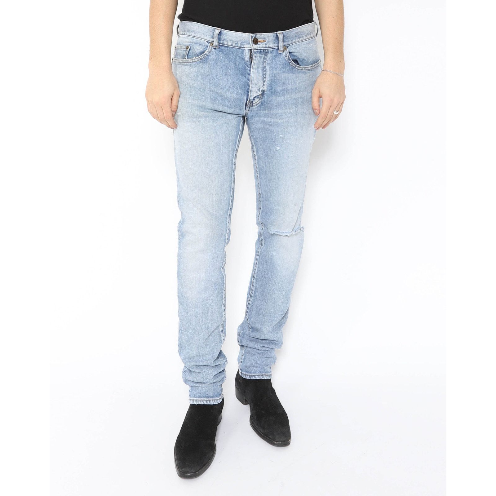 Saint Laurent Paris Knee-Rip Jeans in Light Washed Denim Size US 34 / EU 50 - 3 Thumbnail