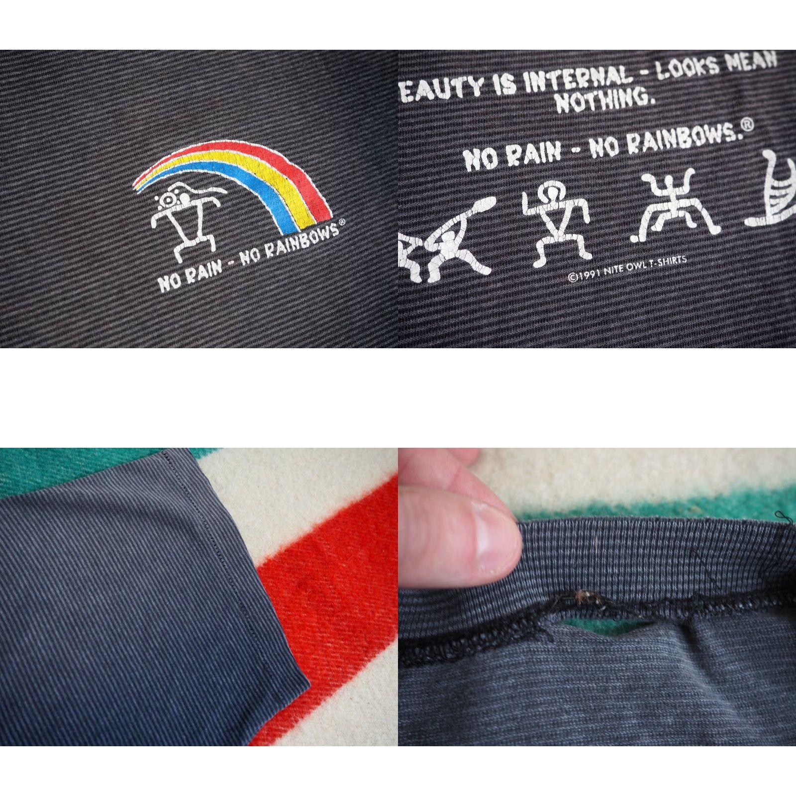 Rains VTG 90s Kimo Maui Hawaii Rules No Rain Gray Striped Faded Tee T-Shirt Mens L Size US L / EU 52-54 / 3 - 8 Thumbnail
