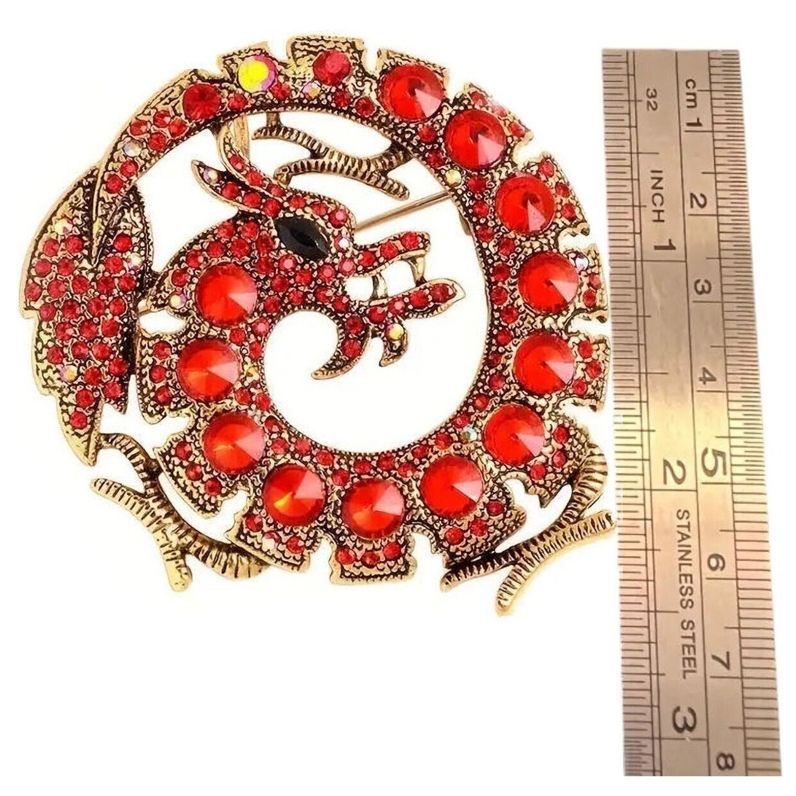 Other Red Circle Dragon Brooch Pendant • Inverted & AB Rhinestones Size ONE SIZE - 3 Thumbnail