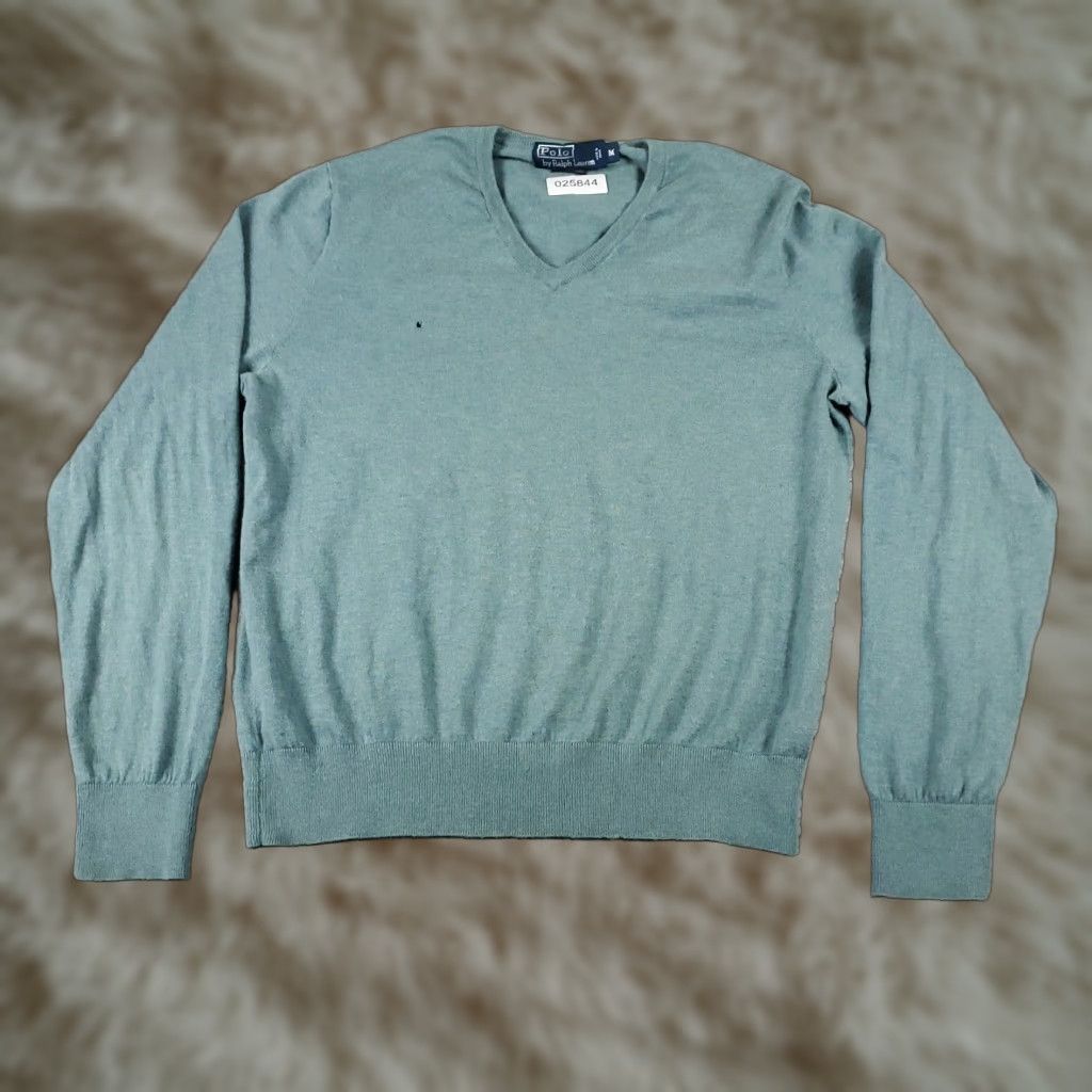 Polo Ralph Lauren Ralph Lauren Mens V Neck Pullover Sweatshirt Blue Medium Cotton Blend Size US M / EU 48-50 / 2 - 1 Thumbnail