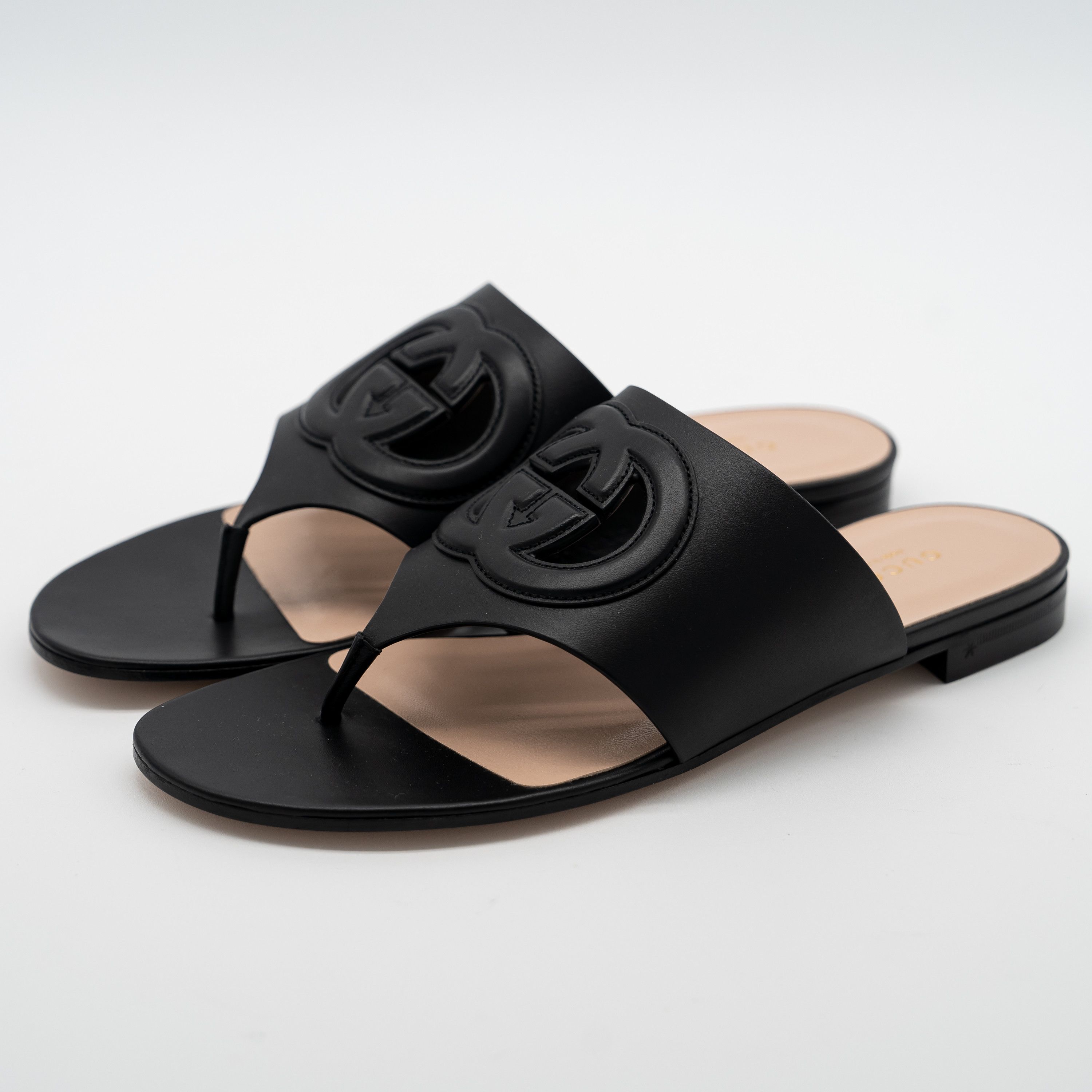 Gucci 39.5G Gucci Thong Sandals Black Cut Out GG Flats Leather Size US 9.5 / IT 39.5 - 1 Thumbnail