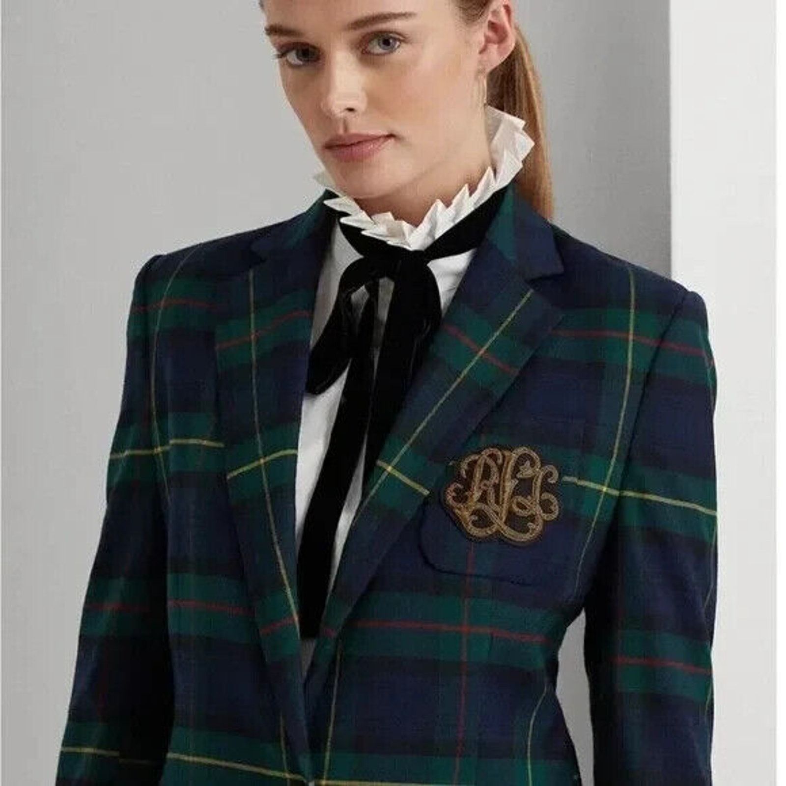 Lauren Ralph Lauren RALPH LAUREN GREEN TARTAN PLAID BULLION CRESTED BLAZER SZ 12 Size XL / US 12-14 / IT 48-50 - 7 Thumbnail
