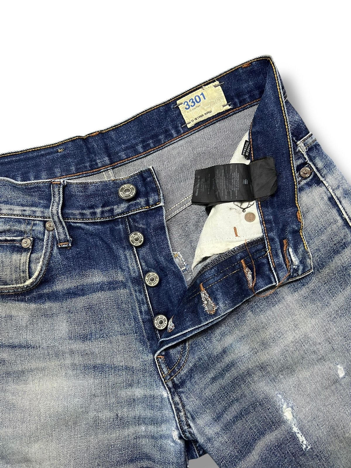 G-Star Vintage G-Star Raw 3301 - Faded Whisker Wash, Distressed Size US 32 / EU 48 - 12 Thumbnail