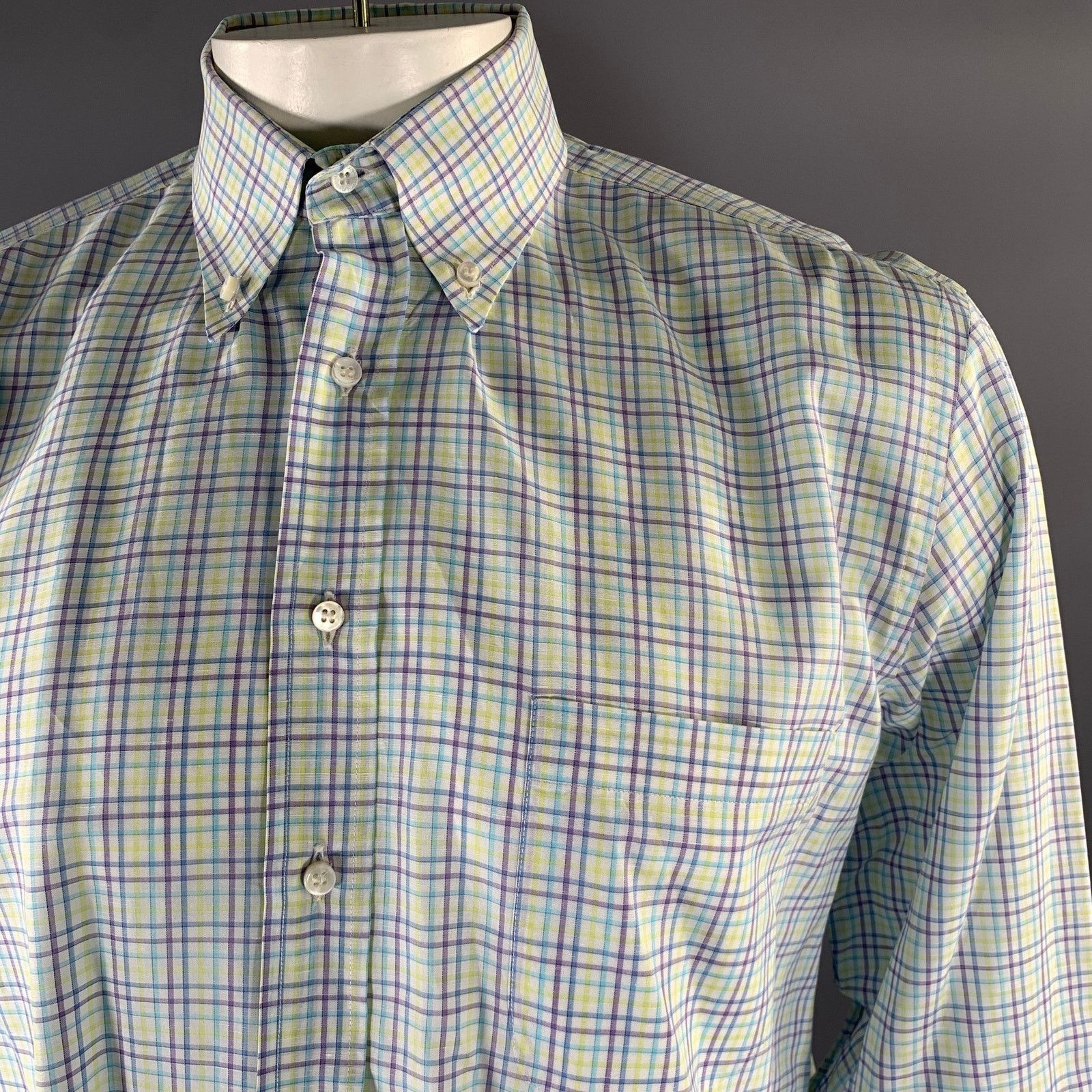 Loro Piana LORO PIANA White Purple Green Blue Plaid Long Sleeve Shirt Size US XL / EU 56 / 4 - 2 Thumbnail