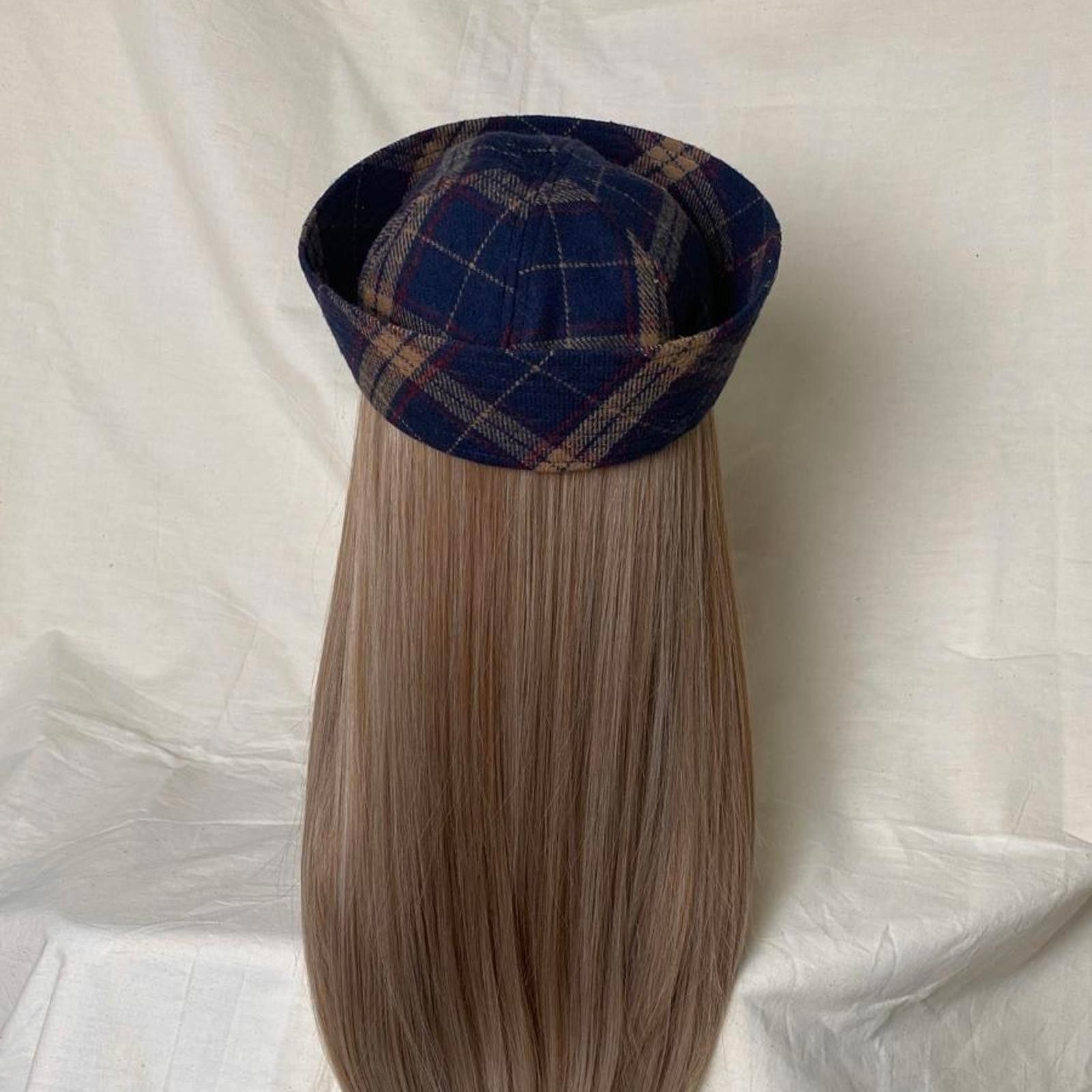 Japanese Brand Retro Wool Blend Navy Plaid Beret Sailor Hat Y2K French Girl Size ONE SIZE - 5 Thumbnail