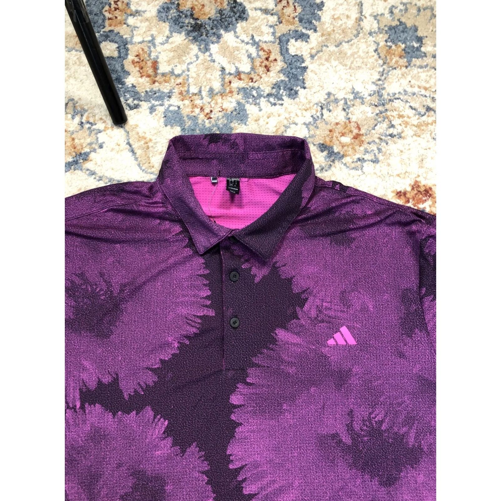 Adidas Adidas Polo Shirt Mens XL Purple Floral Print Golf Performance Short Sleeve Size US XL / EU 56 / 4 - 2 Thumbnail