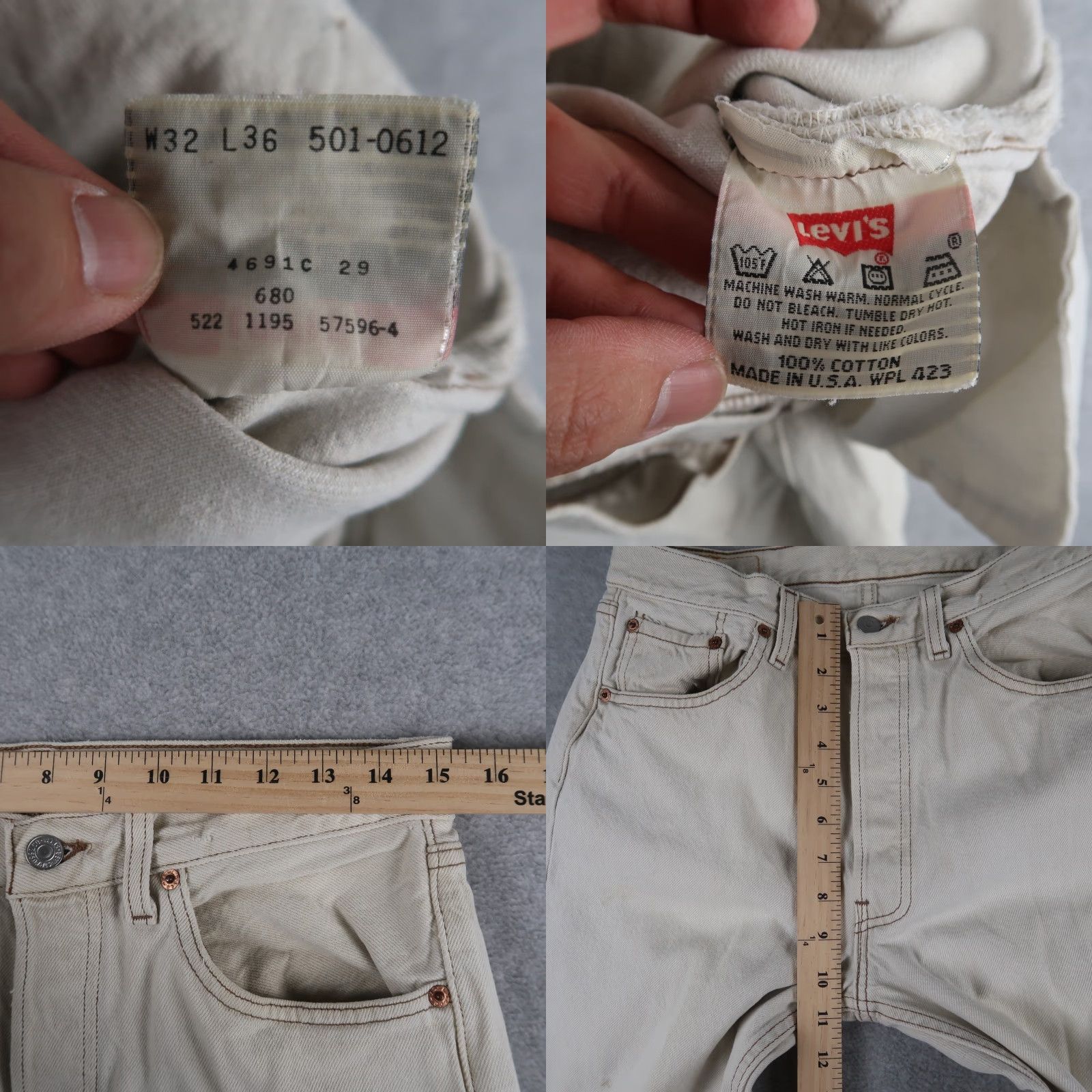 Levi's VINTAGE Levi's 501 Jeans Mens Beige 32x36 Straight Denim Regular Belt Loops 5-Pocket USA 90s USA Theme 90s Size US 32 / EU 48 - 8 Thumbnail