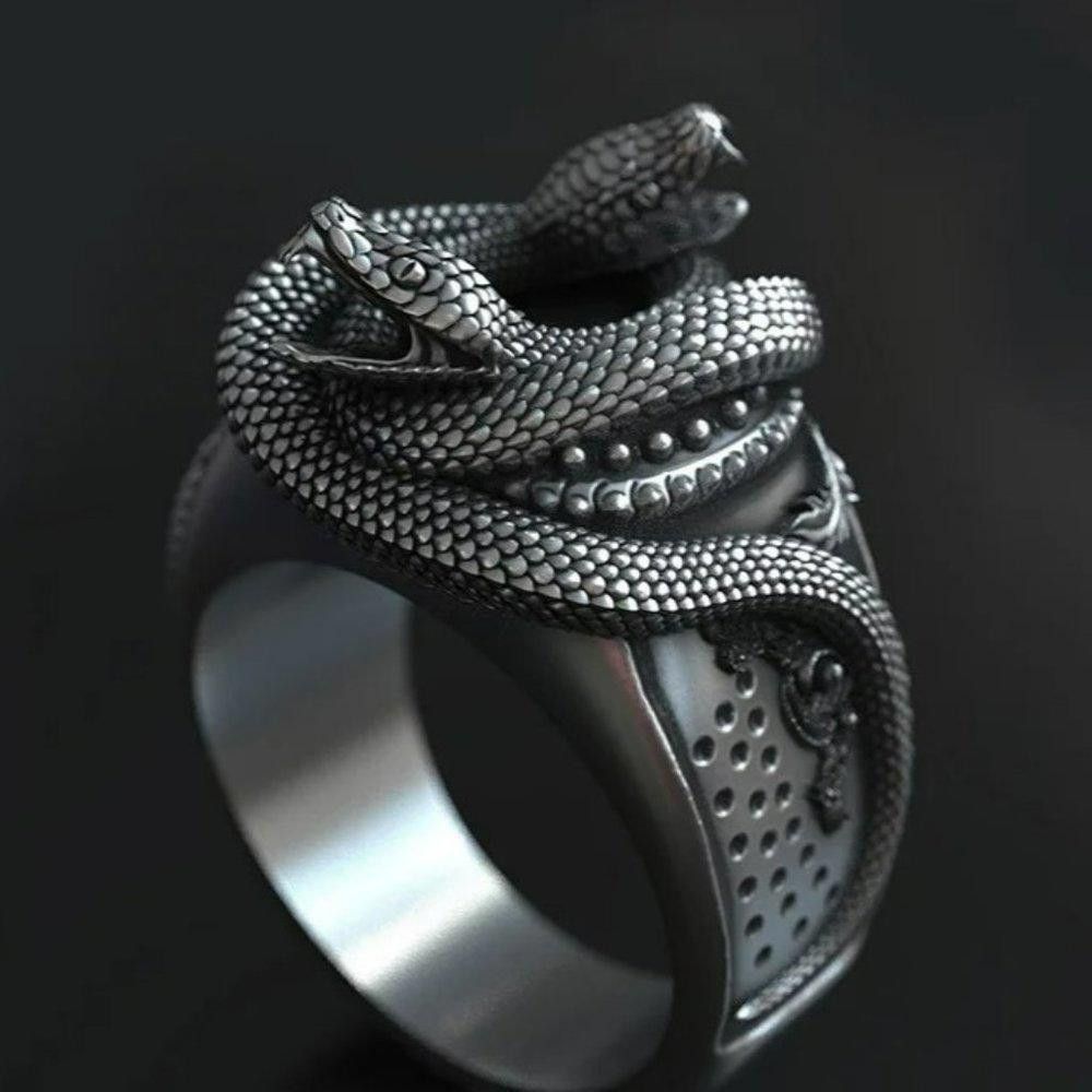 Designer Men's Domineering Snake Head Silver Gothic Ring - Size 10 Size ONE SIZE - 2 Thumbnail