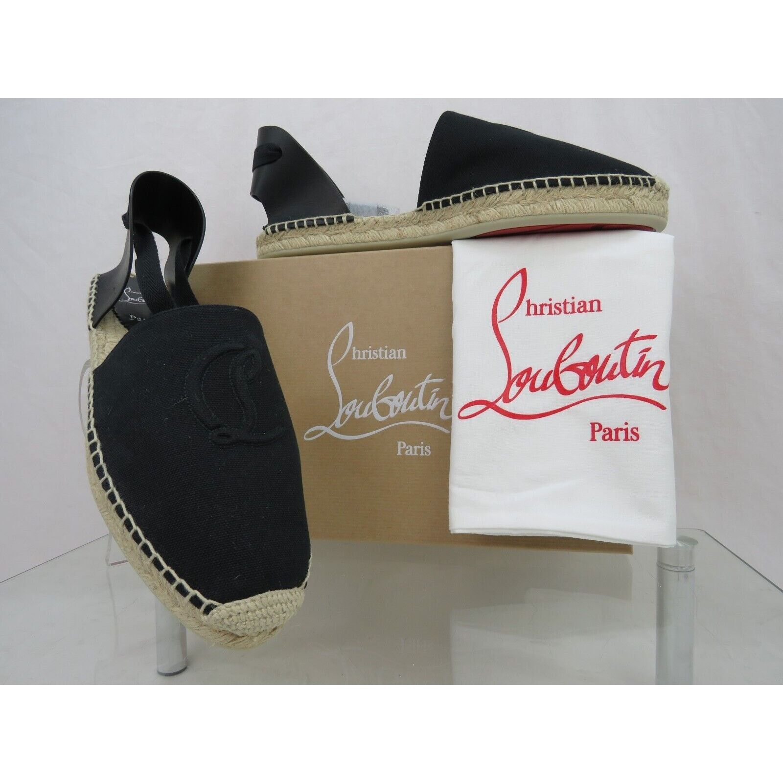 Christian Louboutin LOUBOUTIN NANOU BLACK LTH CANVAS CL LOGO LACE ESPADRILLES 40 Size US 10 / IT 40 - 1 Thumbnail