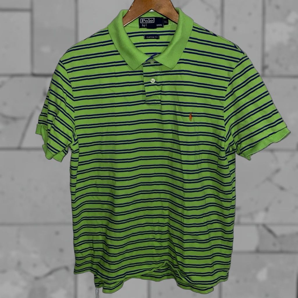 Polo Ralph Lauren Polo Ralph Lauren Polo Shirt Striped Green 100% Cotton XL Mens Custom Fit Size XL Size US XL / EU 56 / 4 - 1 Thumbnail