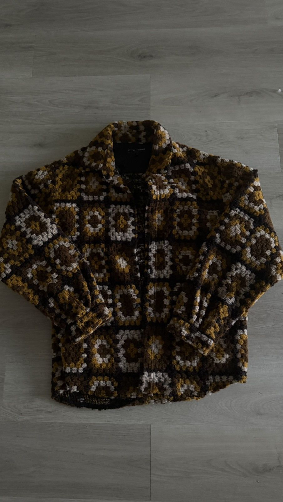 Cout de la Liberte Coût De La Liberté XL Brown Cream Gold Geometric Knit Jacket Size US XL / EU 56 / 4 - 2 Thumbnail