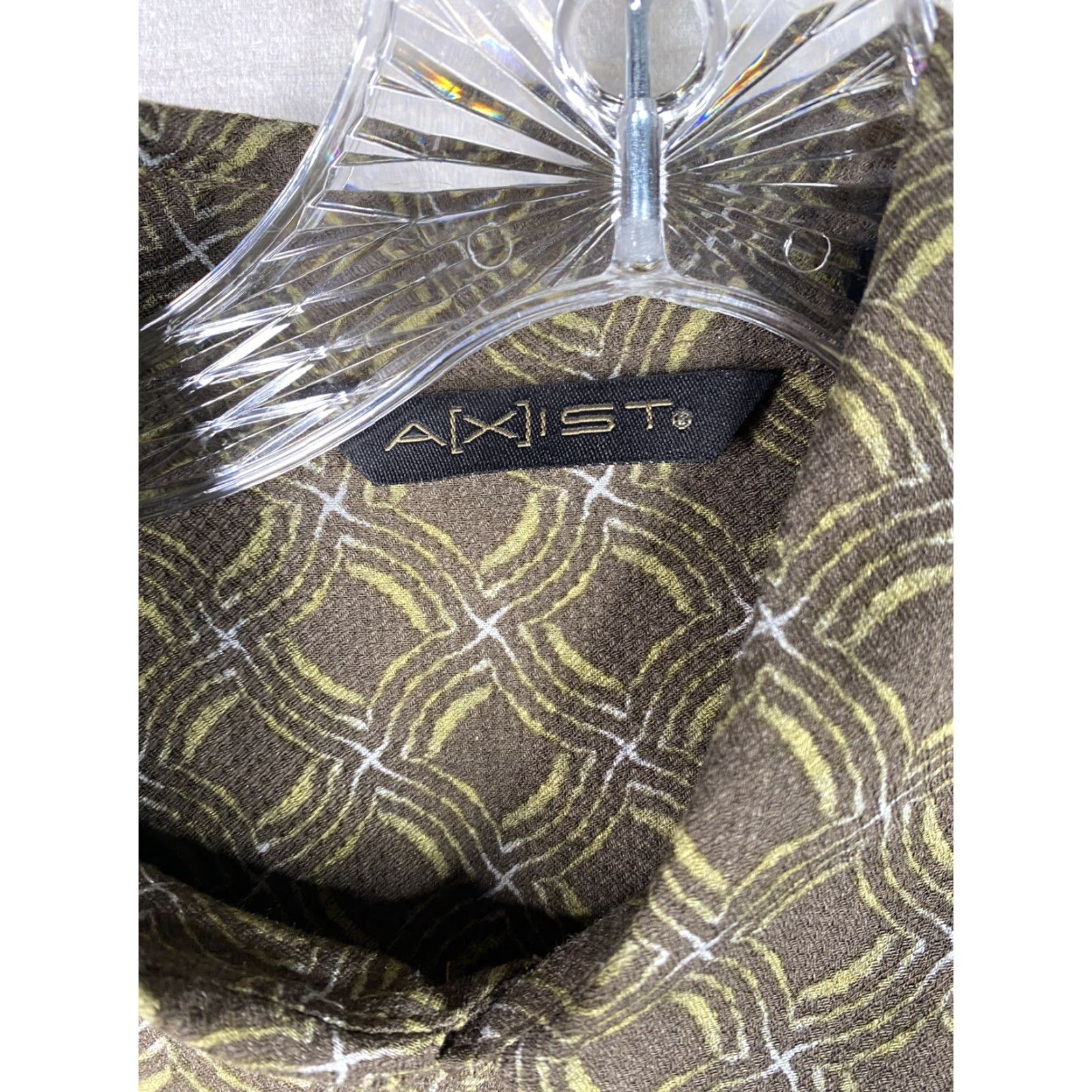 Vintage Axist Shirt Mens M Dark Brown Geometric Print Hawaiian Button-Up Rayon Beach Size US M / EU 48-50 / 2 - 3 Thumbnail