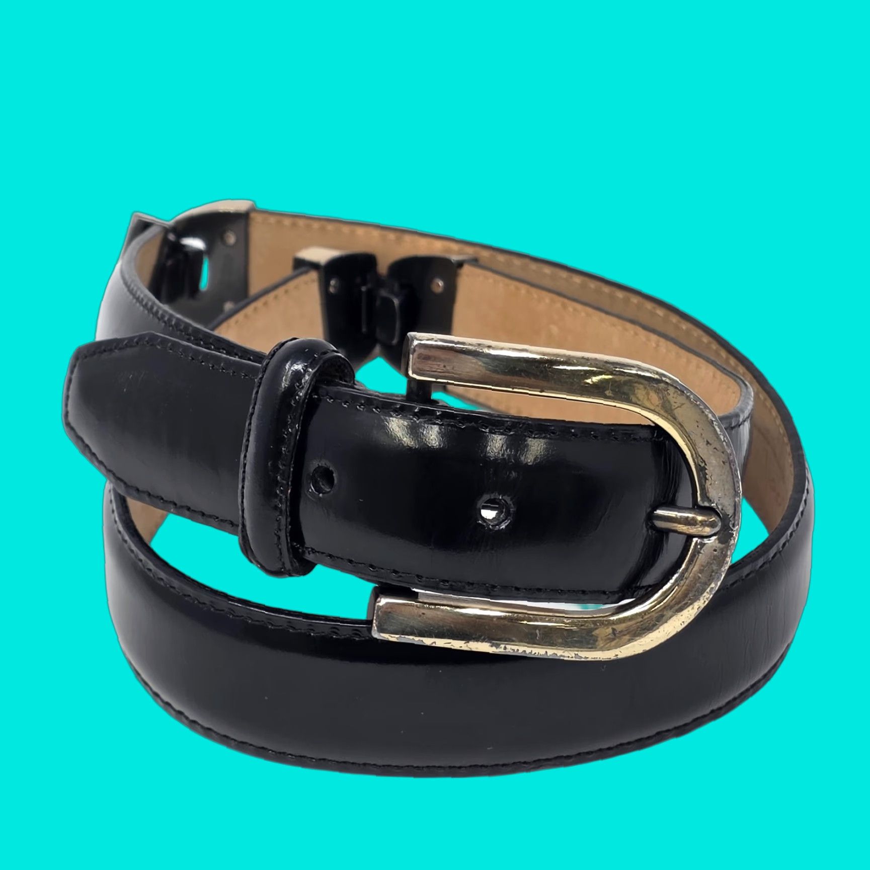 Talbots Talbots Belt Womens Medium Black Leather Swivel Joints Minimalist Classic Vintage USA Belt Size ONE SIZE - 1 Thumbnail