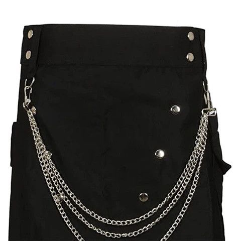 Handmade × Other Cargo Utility Fashion Kilt Black with Silver Chains Size US 32 / EU 48 - 6 Thumbnail