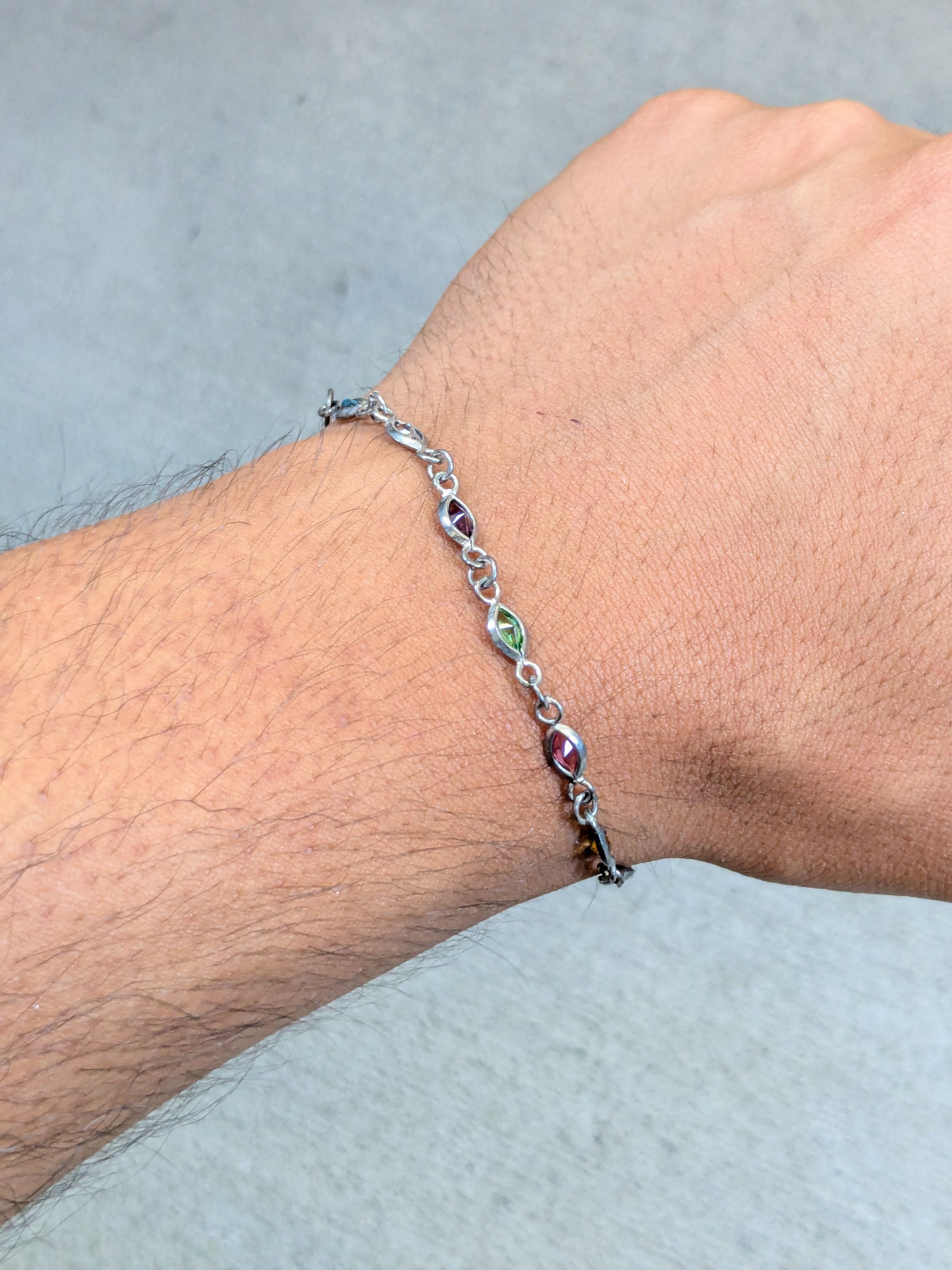Jewelry Vintage Sterling Silver Bracelet 7.75" Marquise Rainbow Size ONE SIZE - 11 Thumbnail