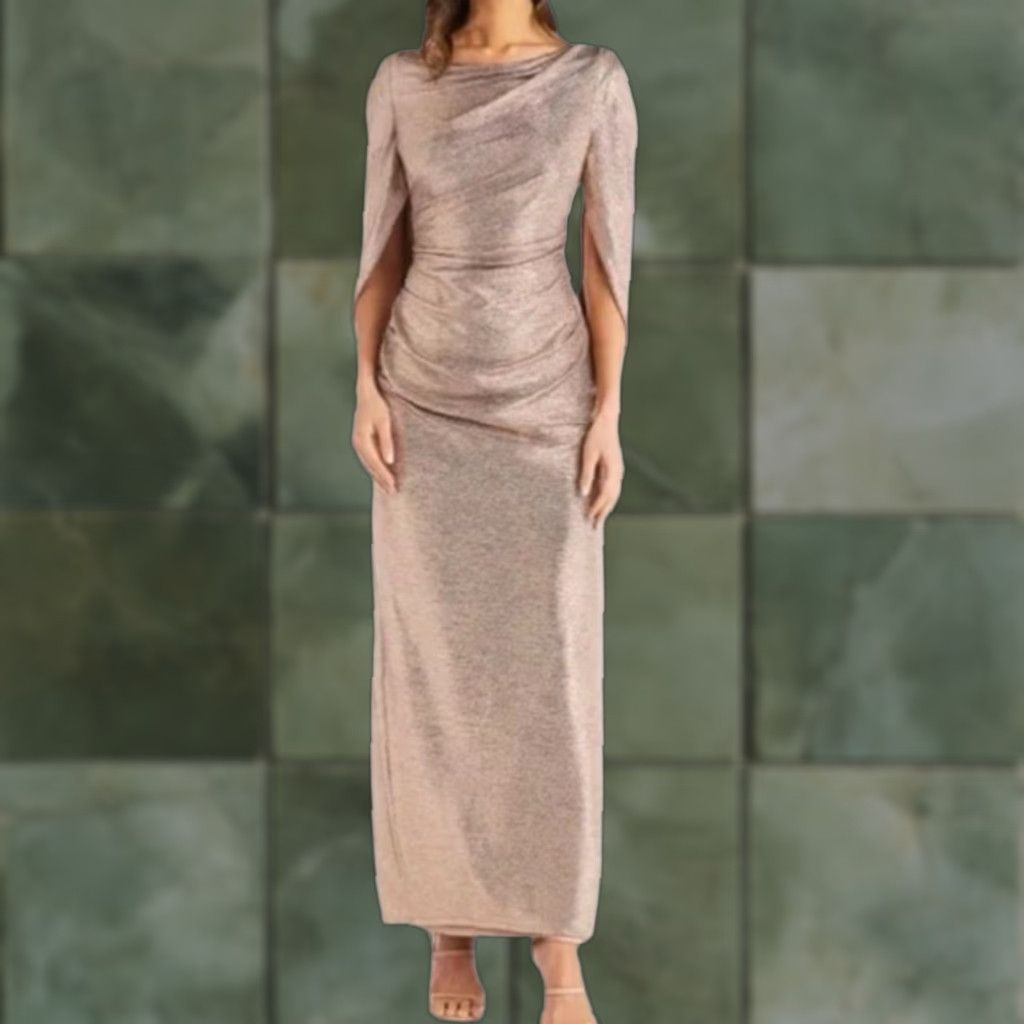 Betsy & Adam Dress Maxi Shimmering Rose Gold Back Drape Size 8 Women Gold}  - hulwithkids.com